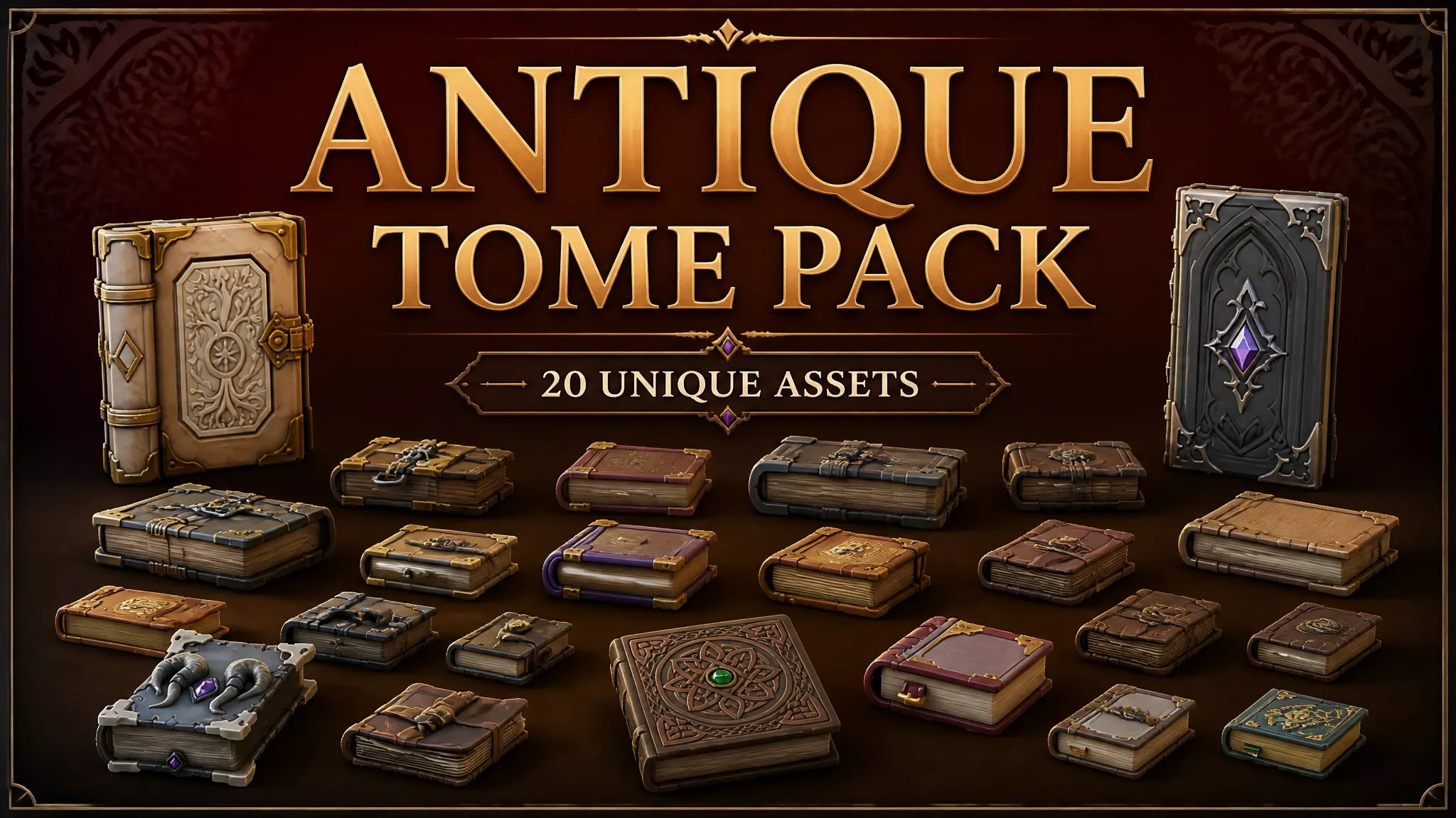Antique Tome Pack Low-poly 3D model