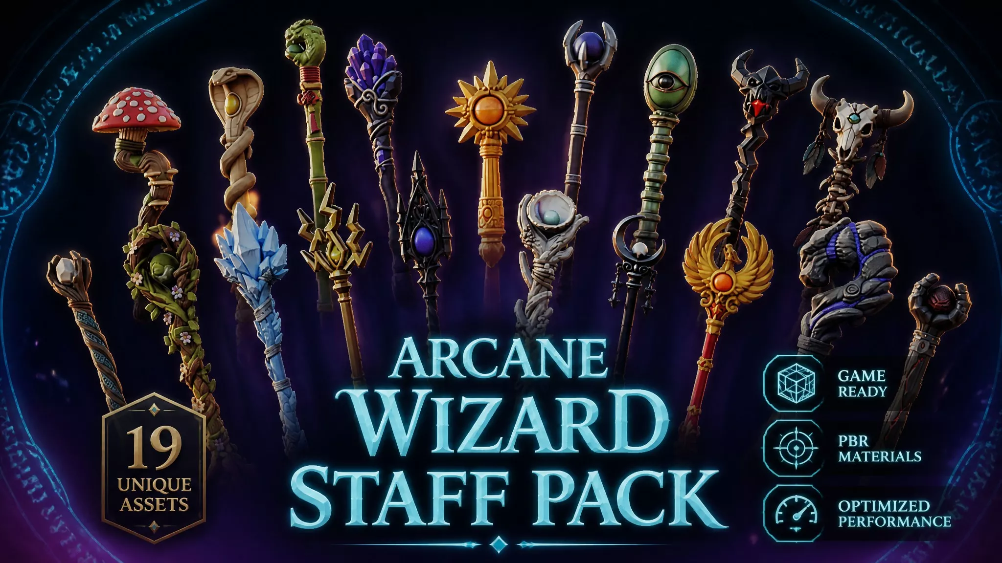 Arcane Wizard Staff Pack Low-poly 3D model