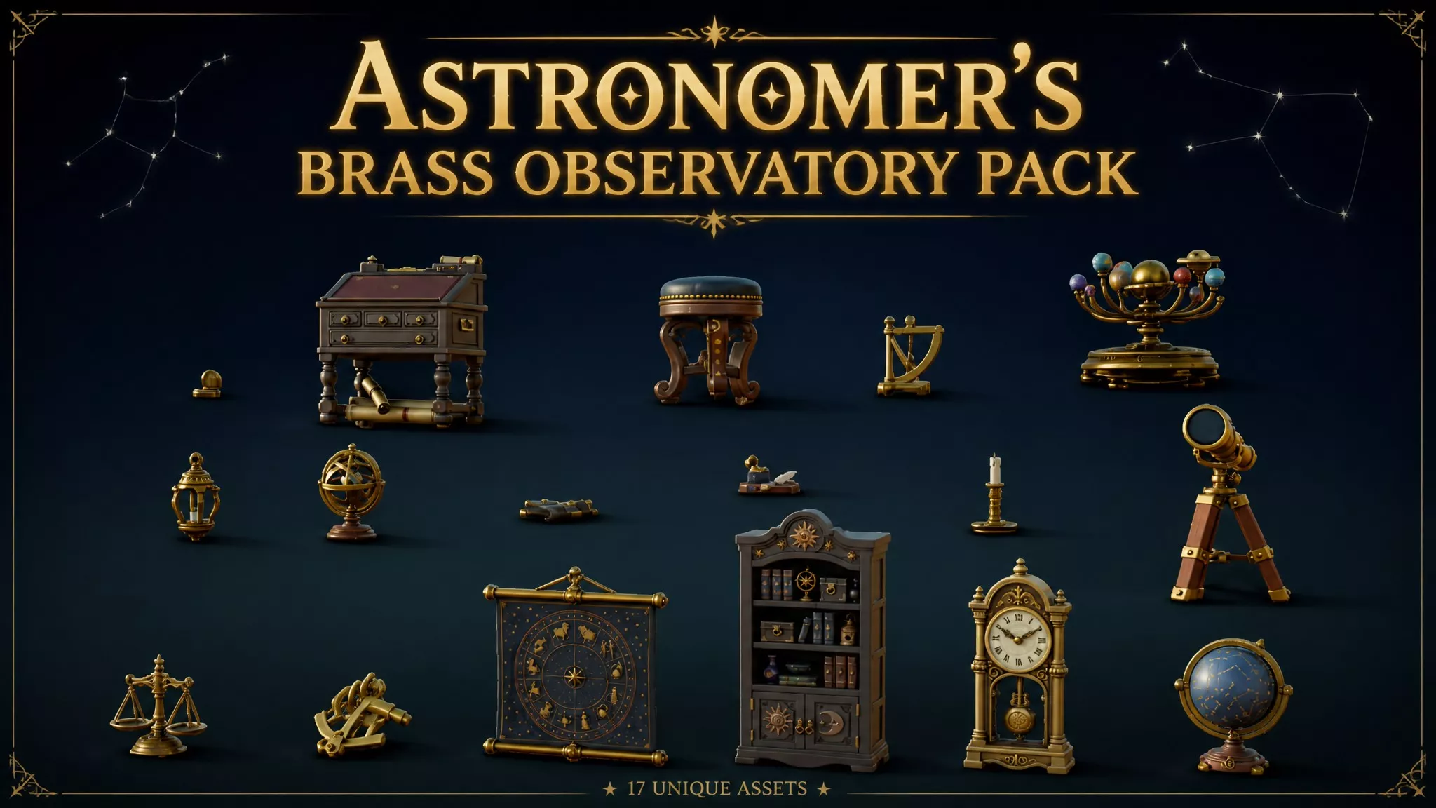 Astronomers Brass Observatory Pack Low-poly 3D model