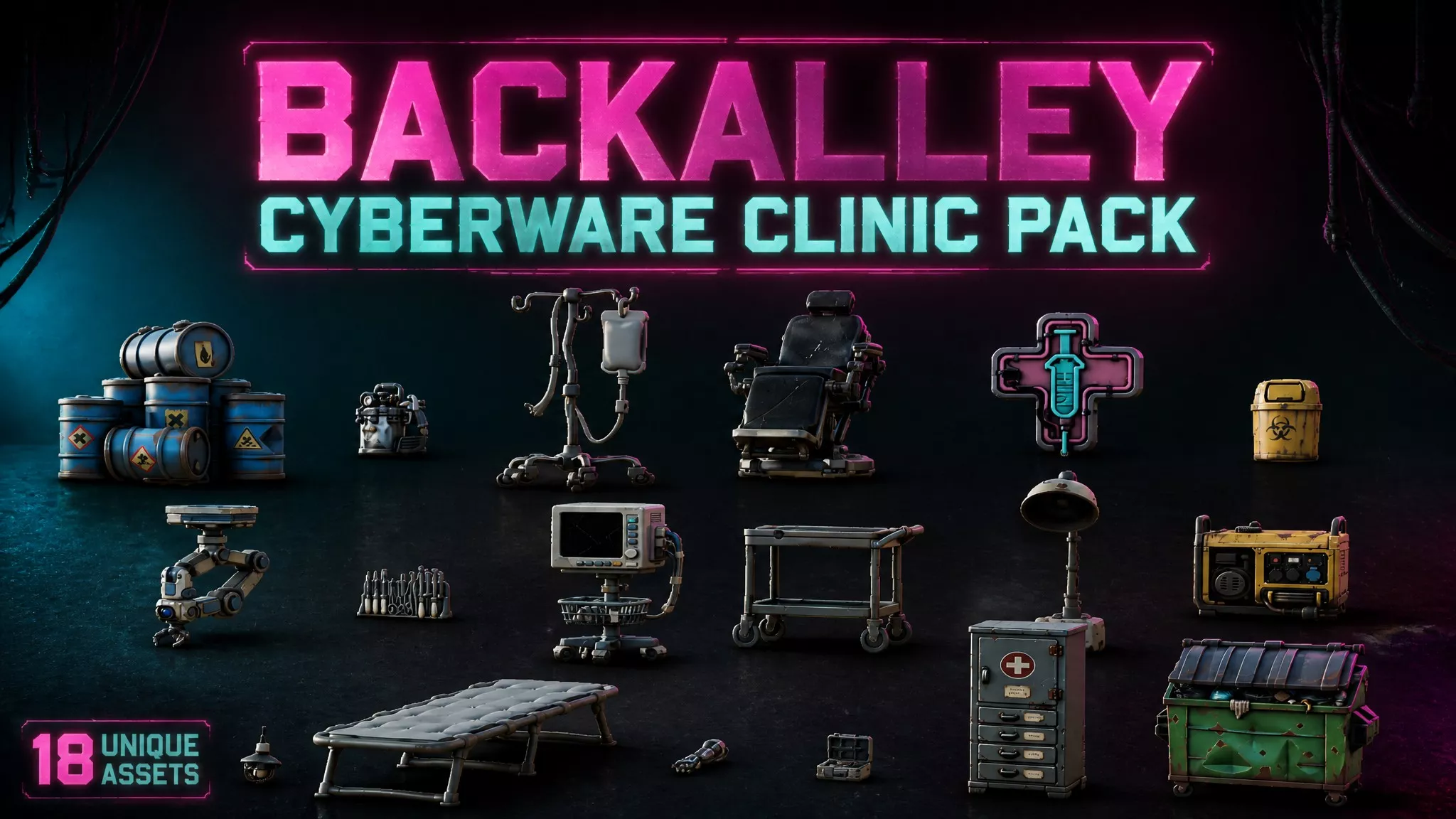 Backalley Cyberware Clinic Pack Low-poly 3D model