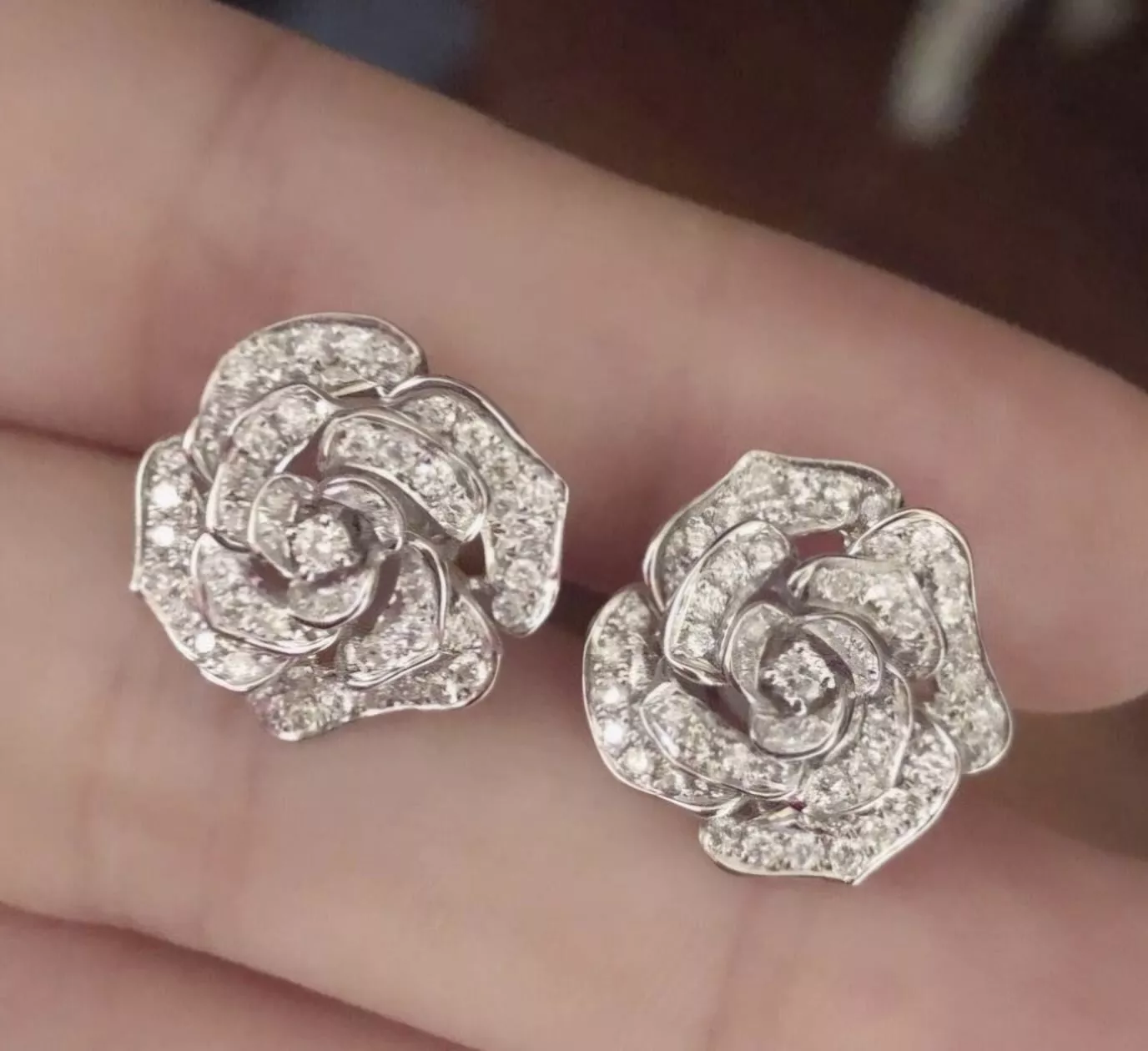 Blooming Floral Stone Earrings Pair 3D print model