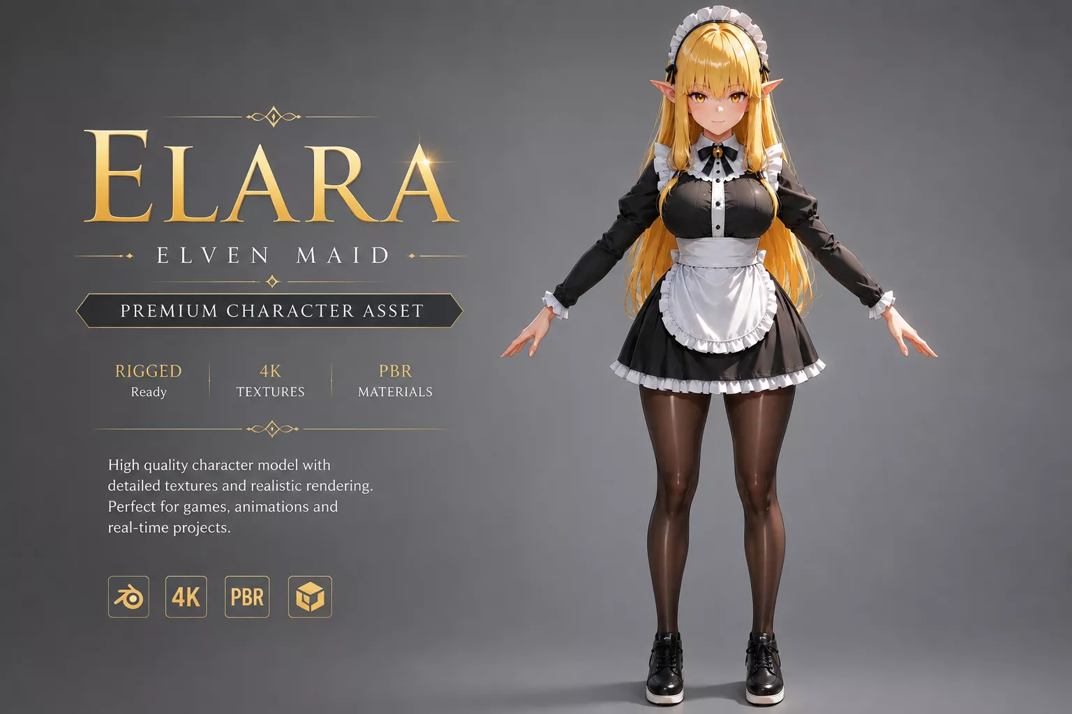 Elven Maid Golden Elf Anime Female Fashion Character 3D model