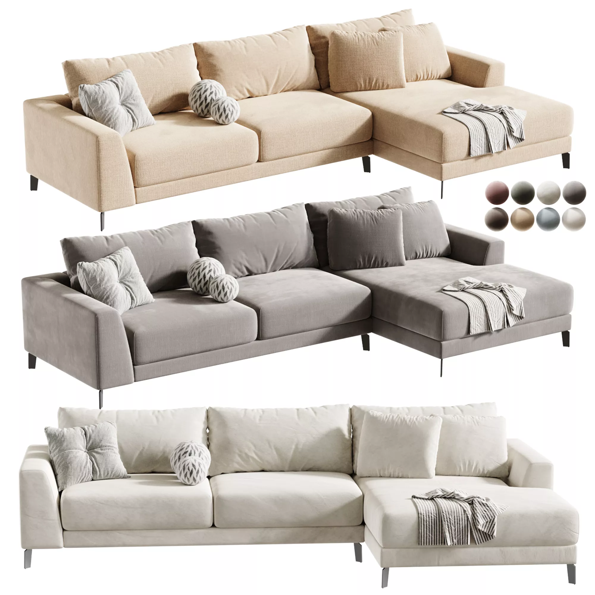 Sofa BLANK 320 cm with ottoman 170 cm on the right velor 3D model