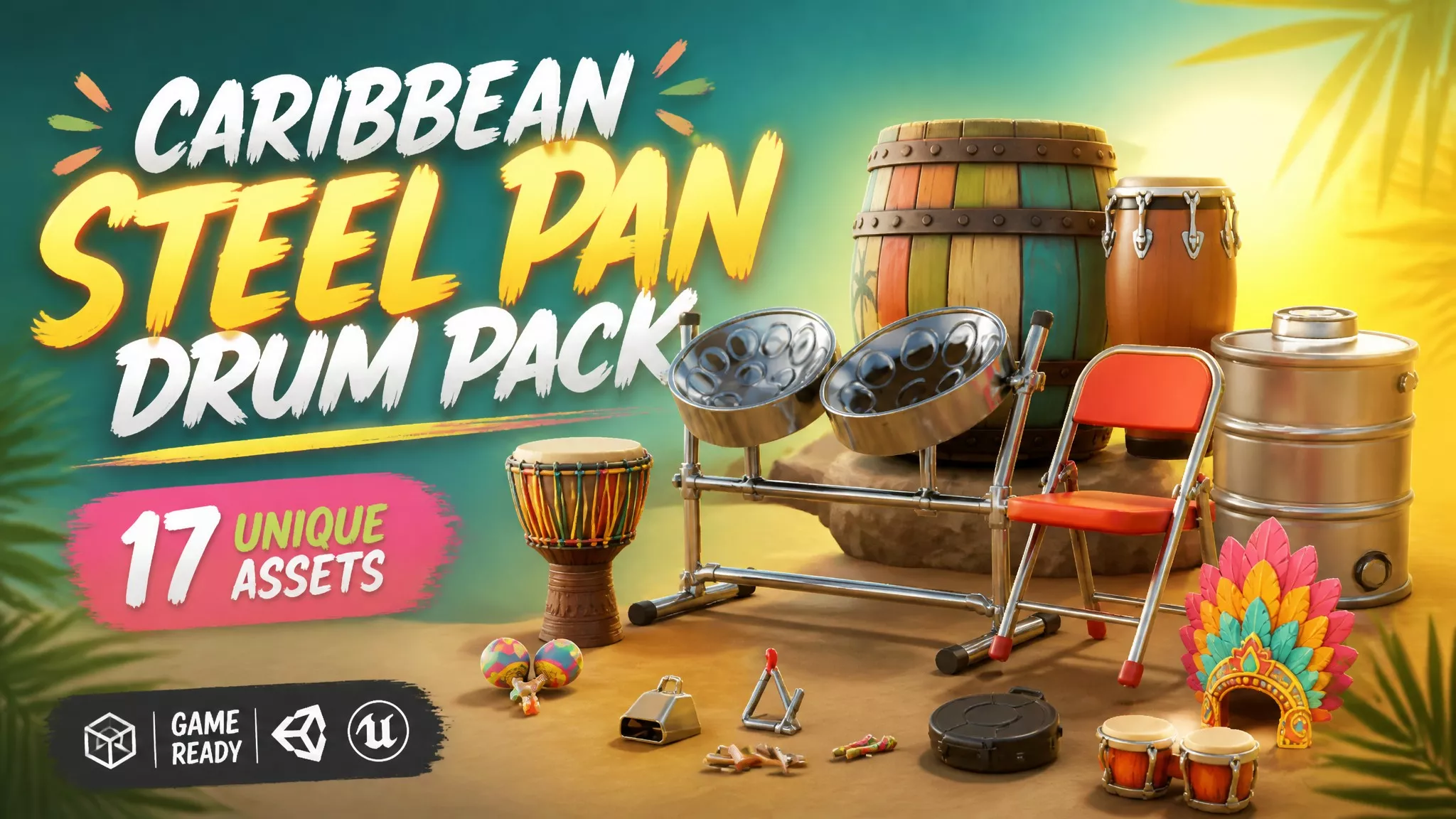 Caribbean Steel Pan Drum Pack Low-poly 3D model