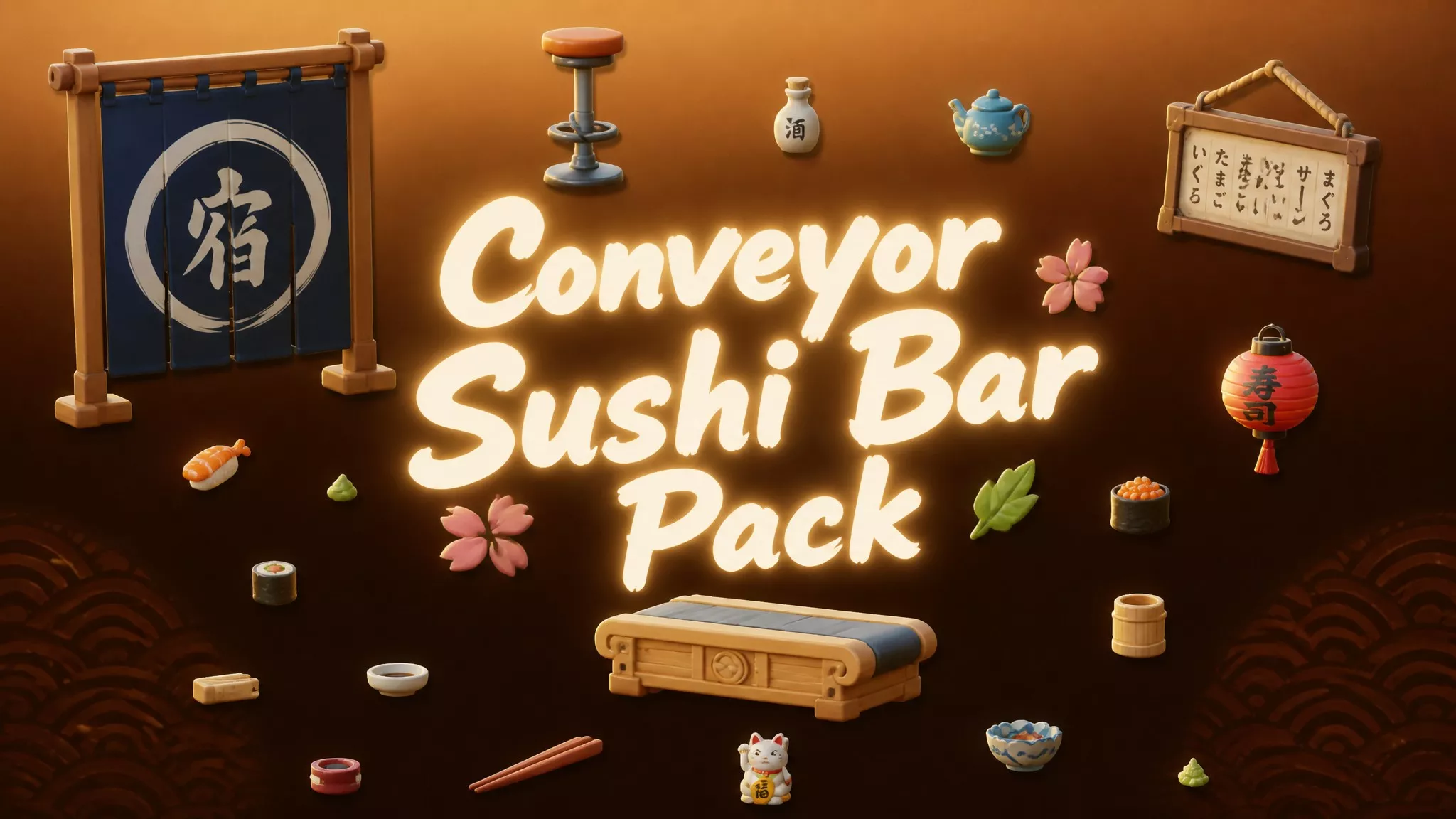 Conveyor Sushi Bar Pack Low-poly 3D model