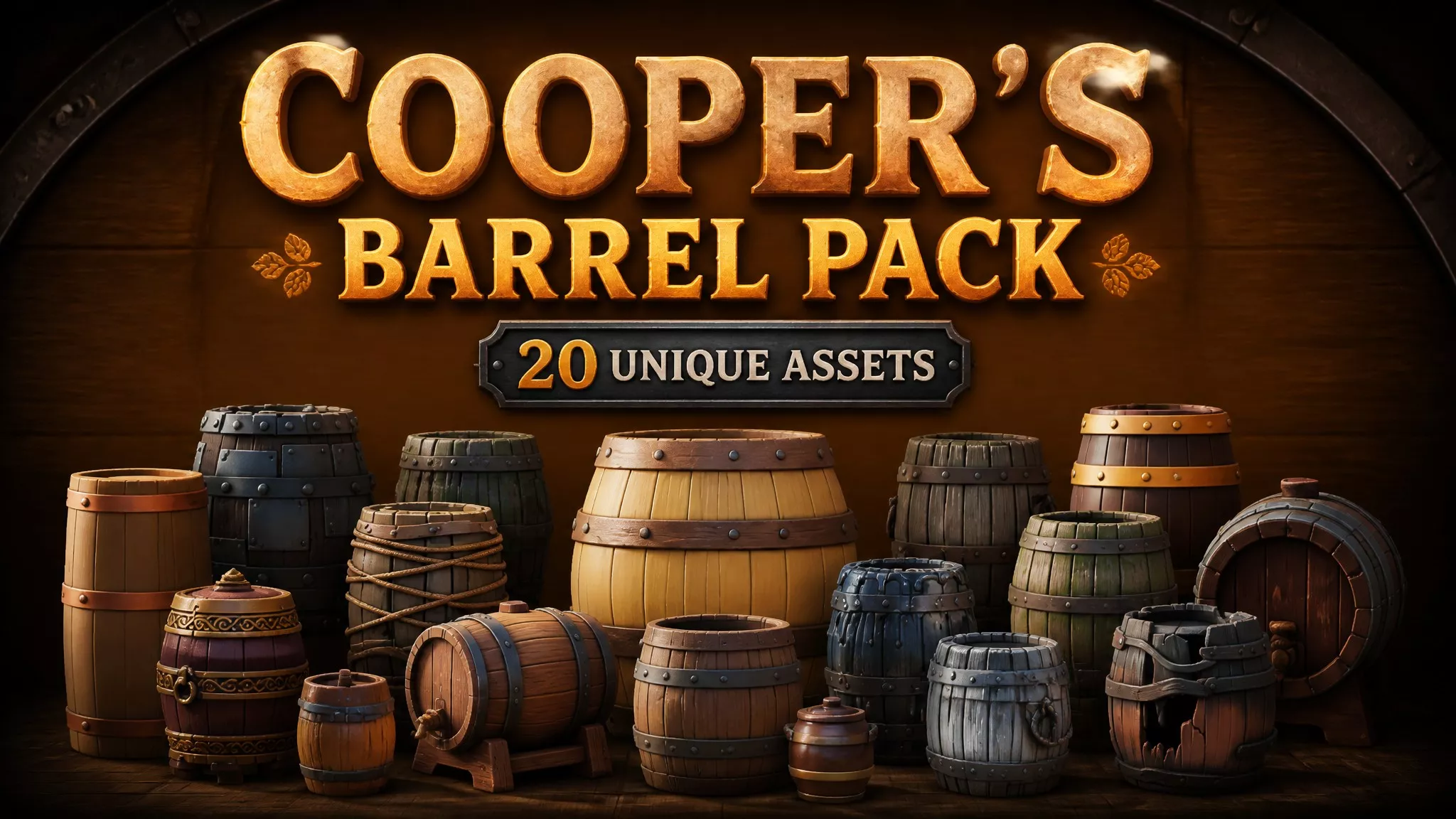 Coopers Barrel Pack Low-poly 3D model