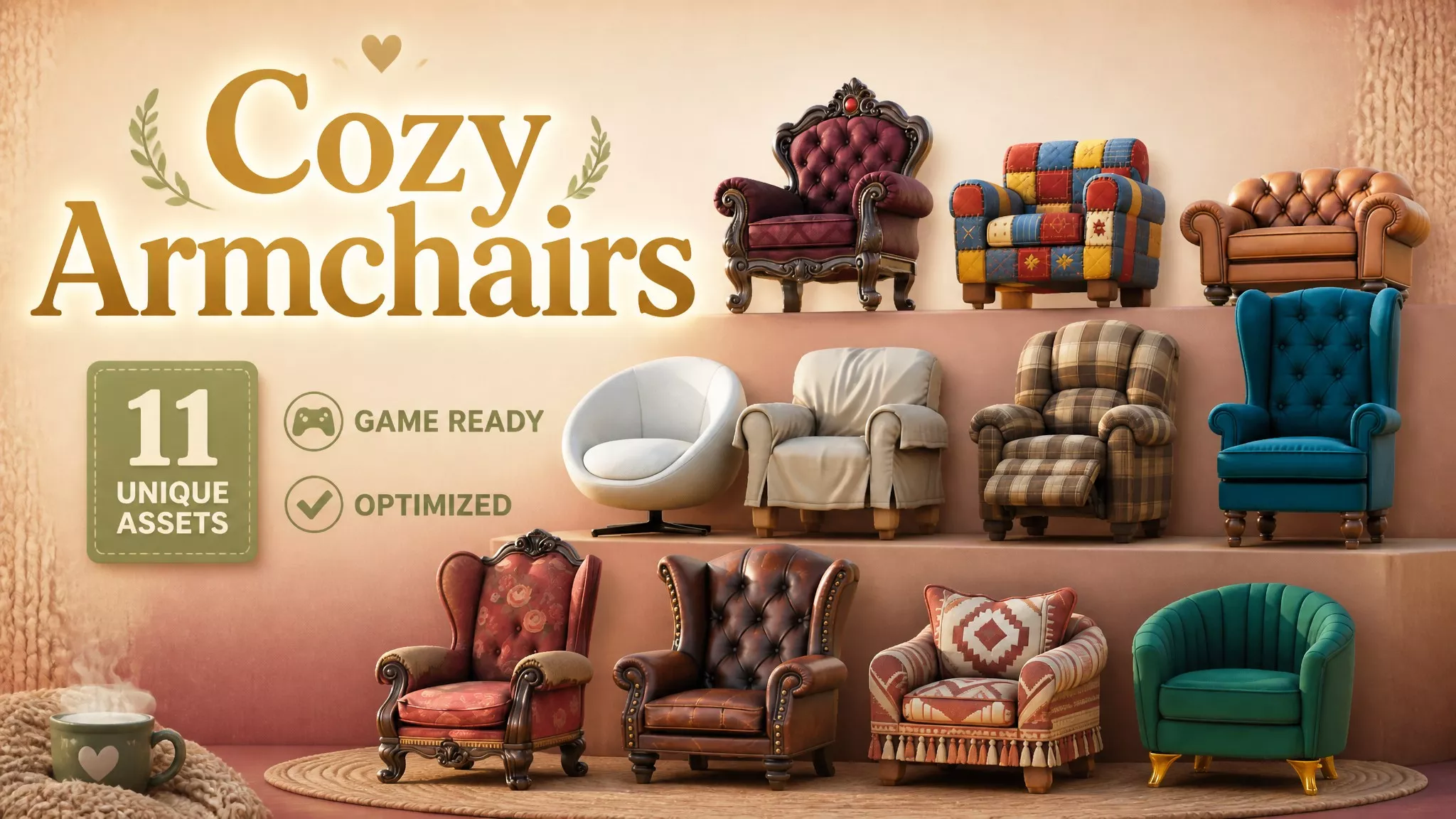 Cozy Armchairs Low-poly 3D model