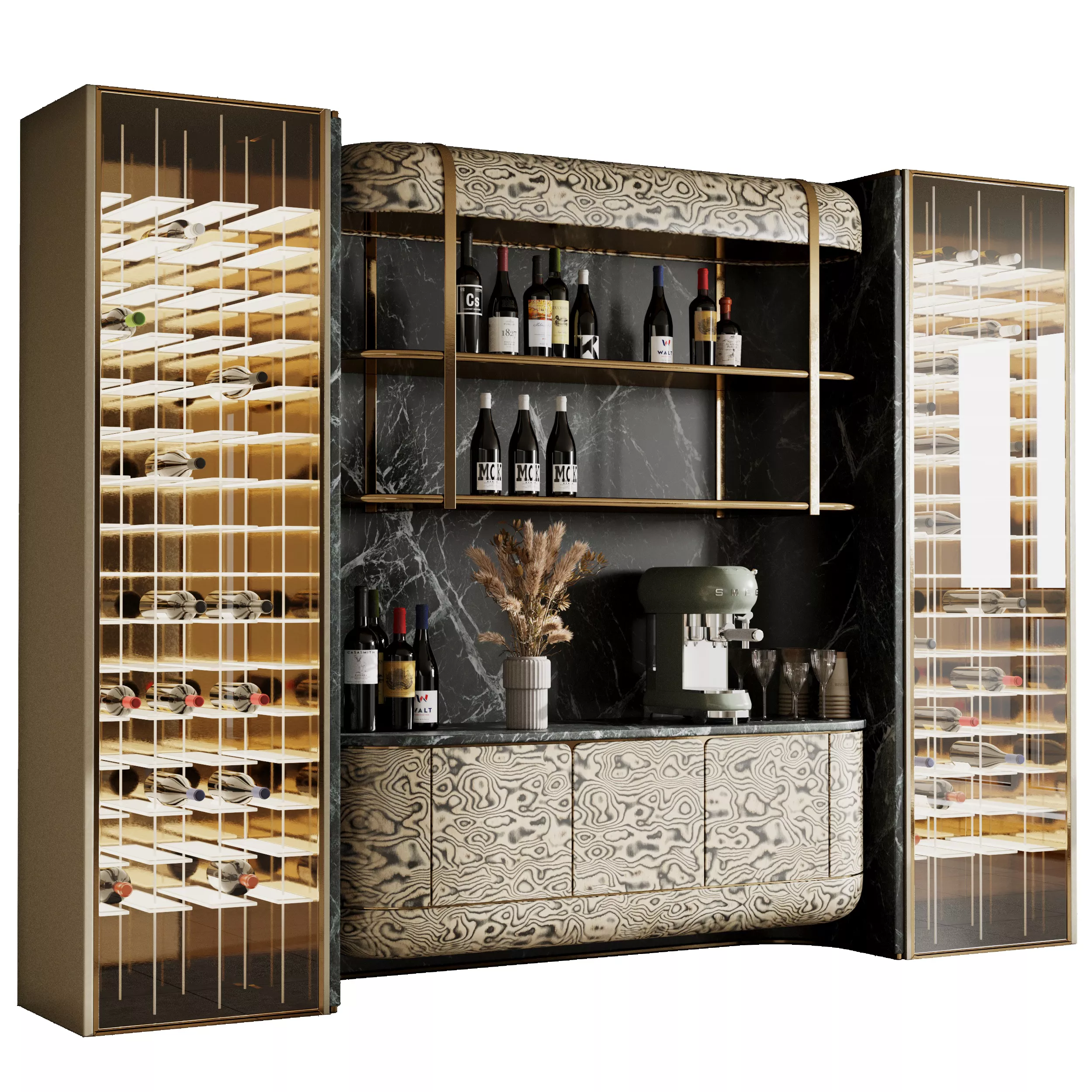 Bar cabinet - Wine cabinet with Wine Bar in a restaurant 15 3D model