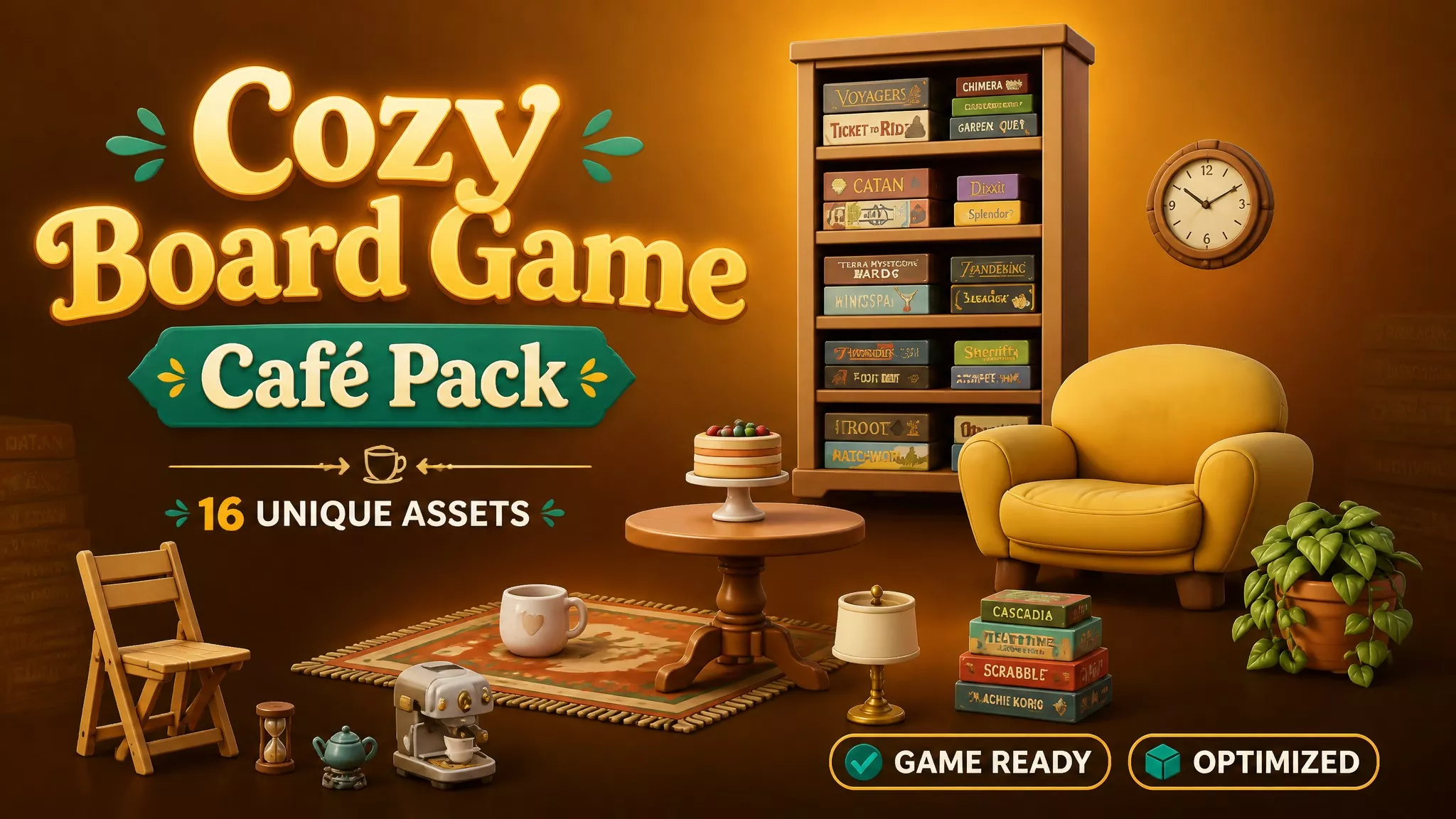Cozy Board Game Cafe Pack Low-poly 3D model