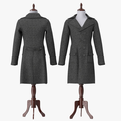 Men Breasted Coat With Mannequin 3D model
