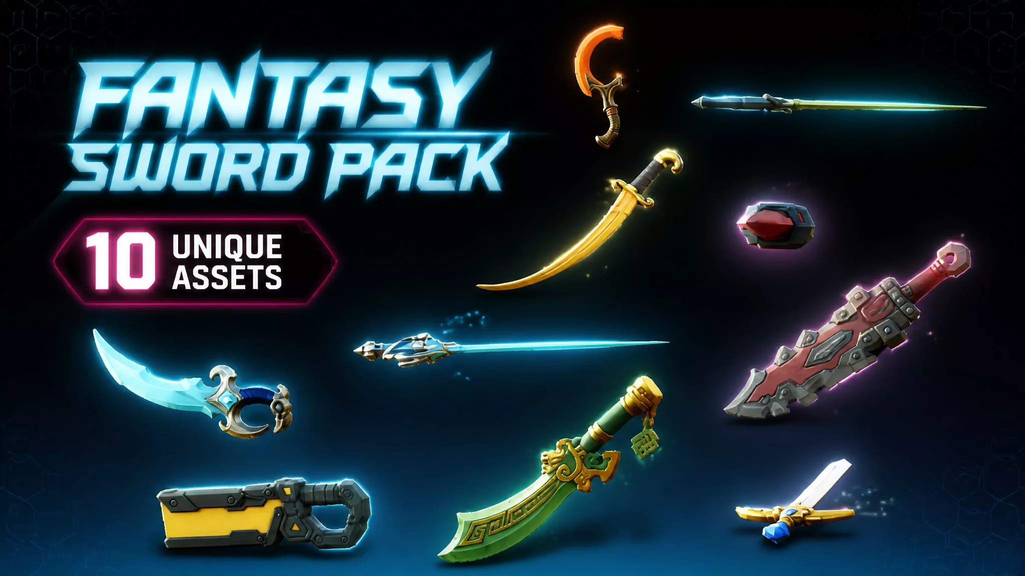 Fantasy Sword Pack Low-poly 3D model