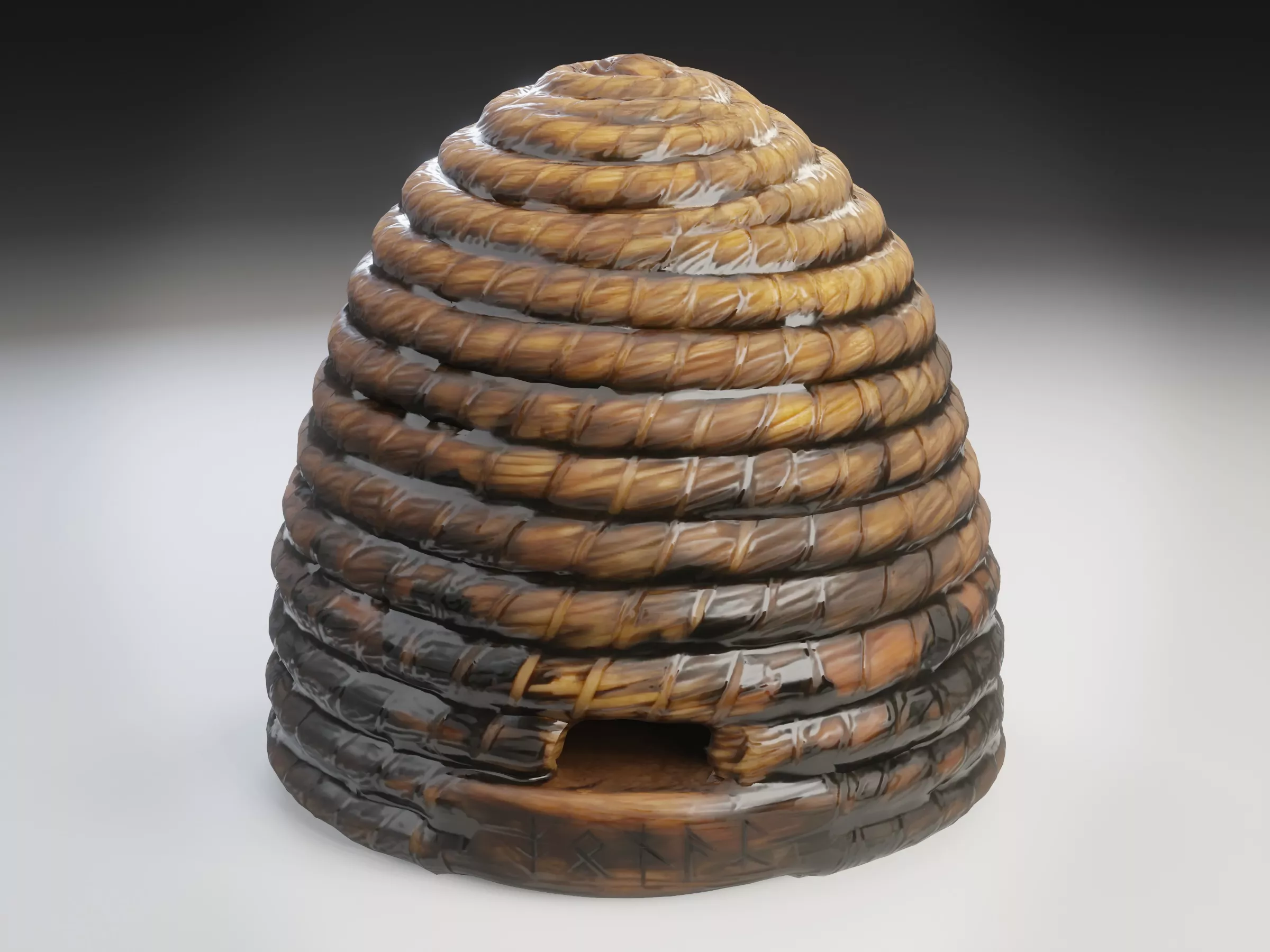 Tar Sealed Cursed Skep Beehive Dark Walnut Relief Prop Low-poly 3D model