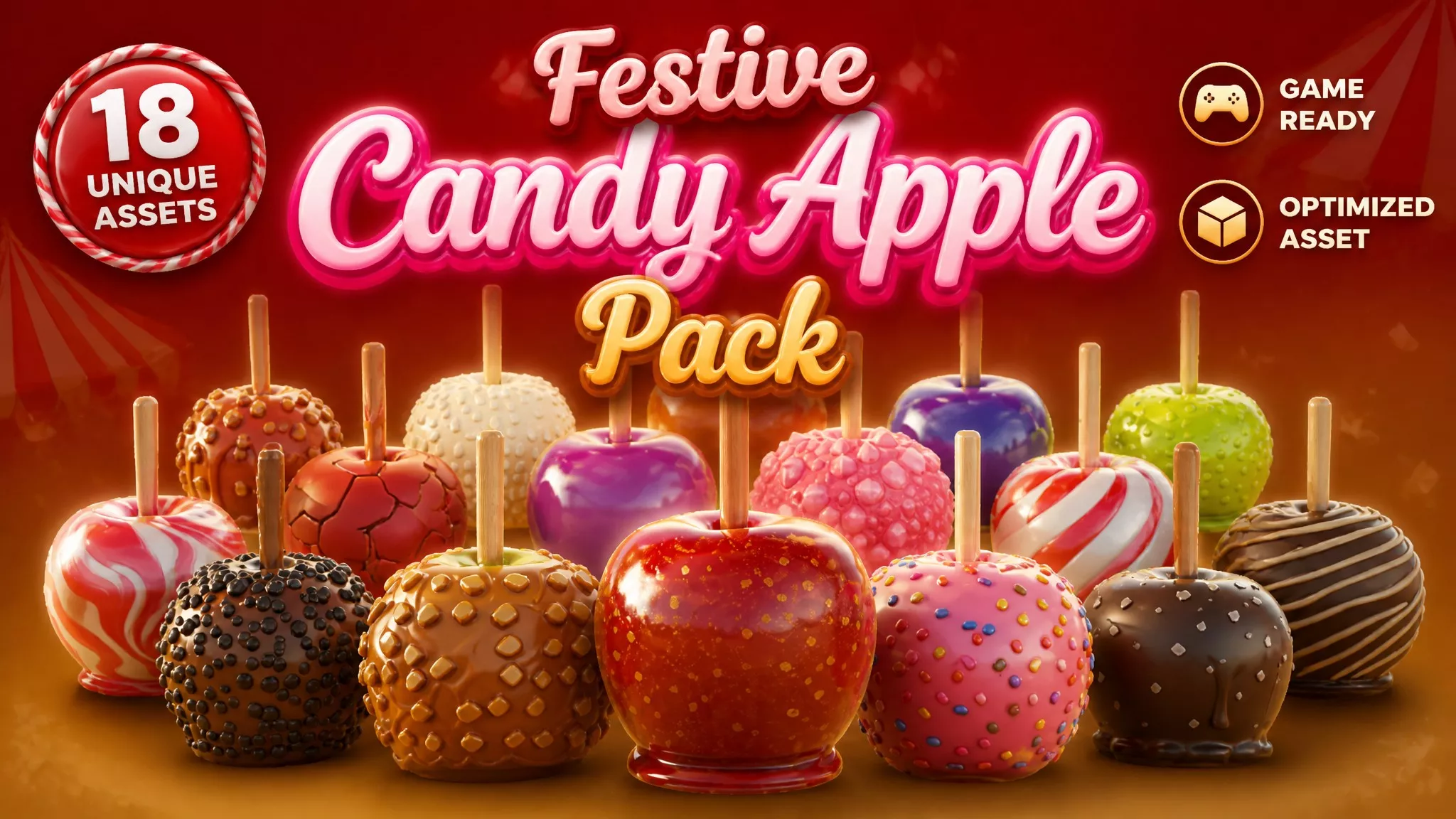 Festive Candy Apple Pack Low-poly 3D model