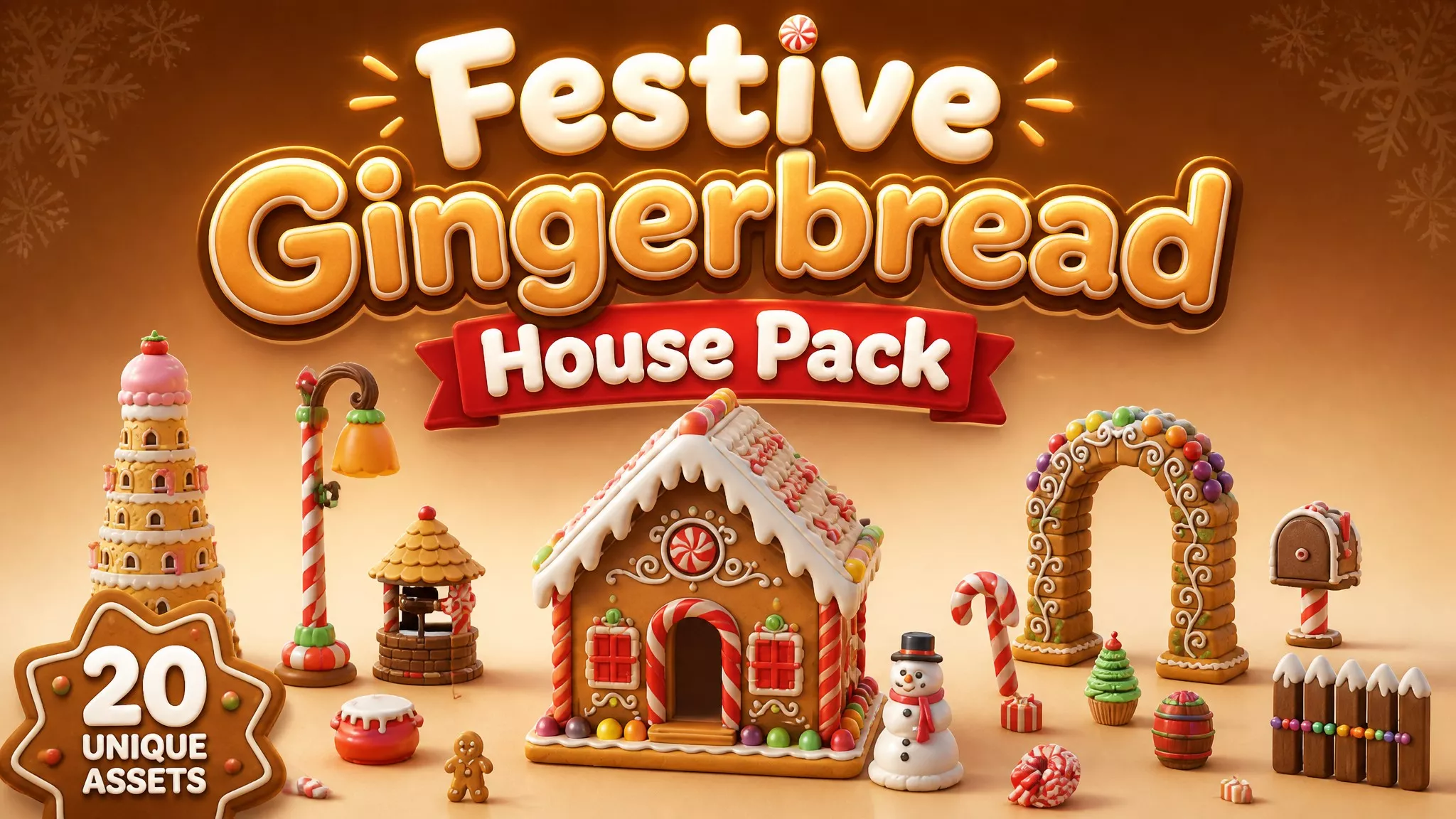 Festive Gingerbread House Pack Low-poly 3D model