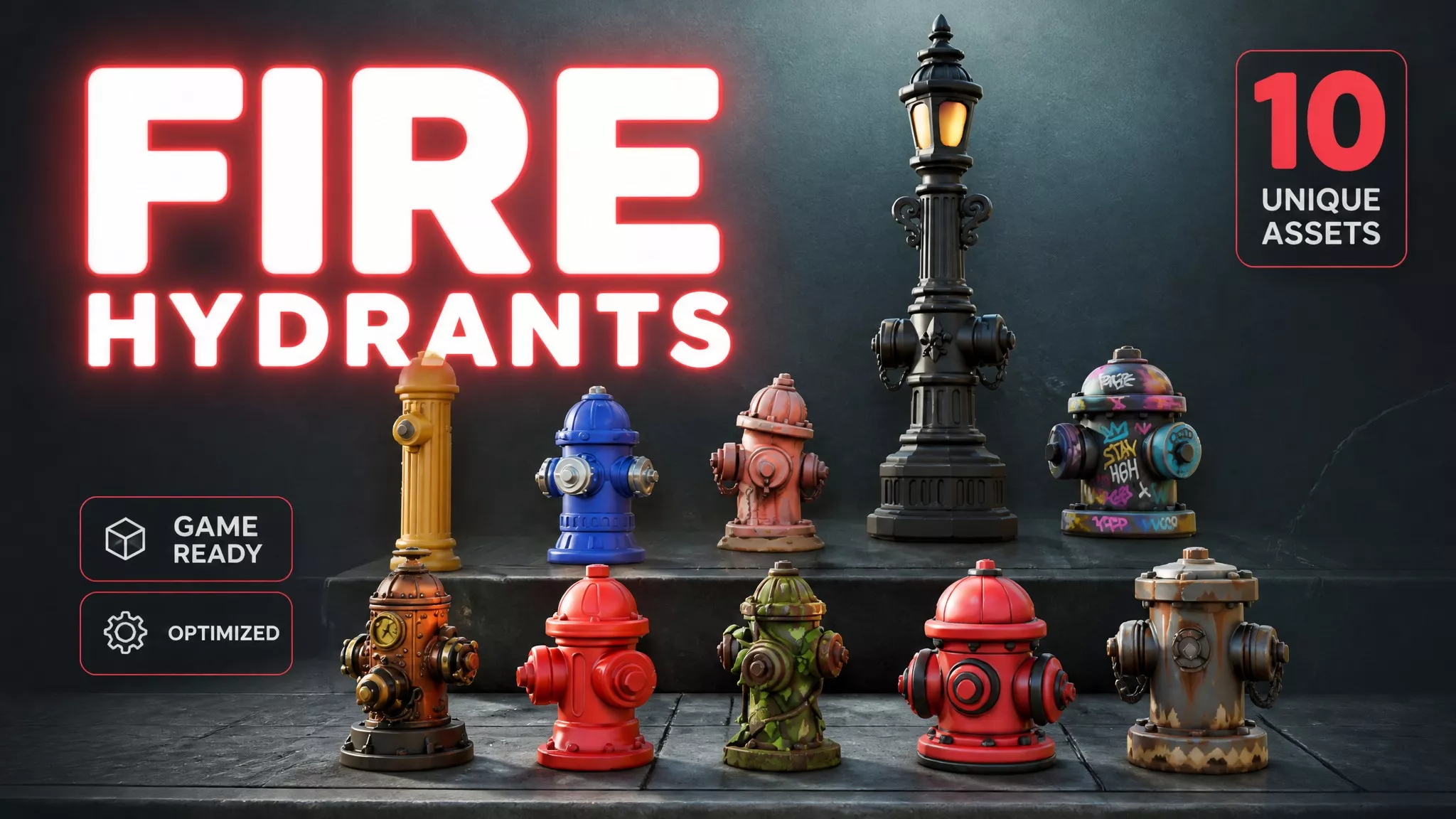Fire Hydrants Low-poly 3D model