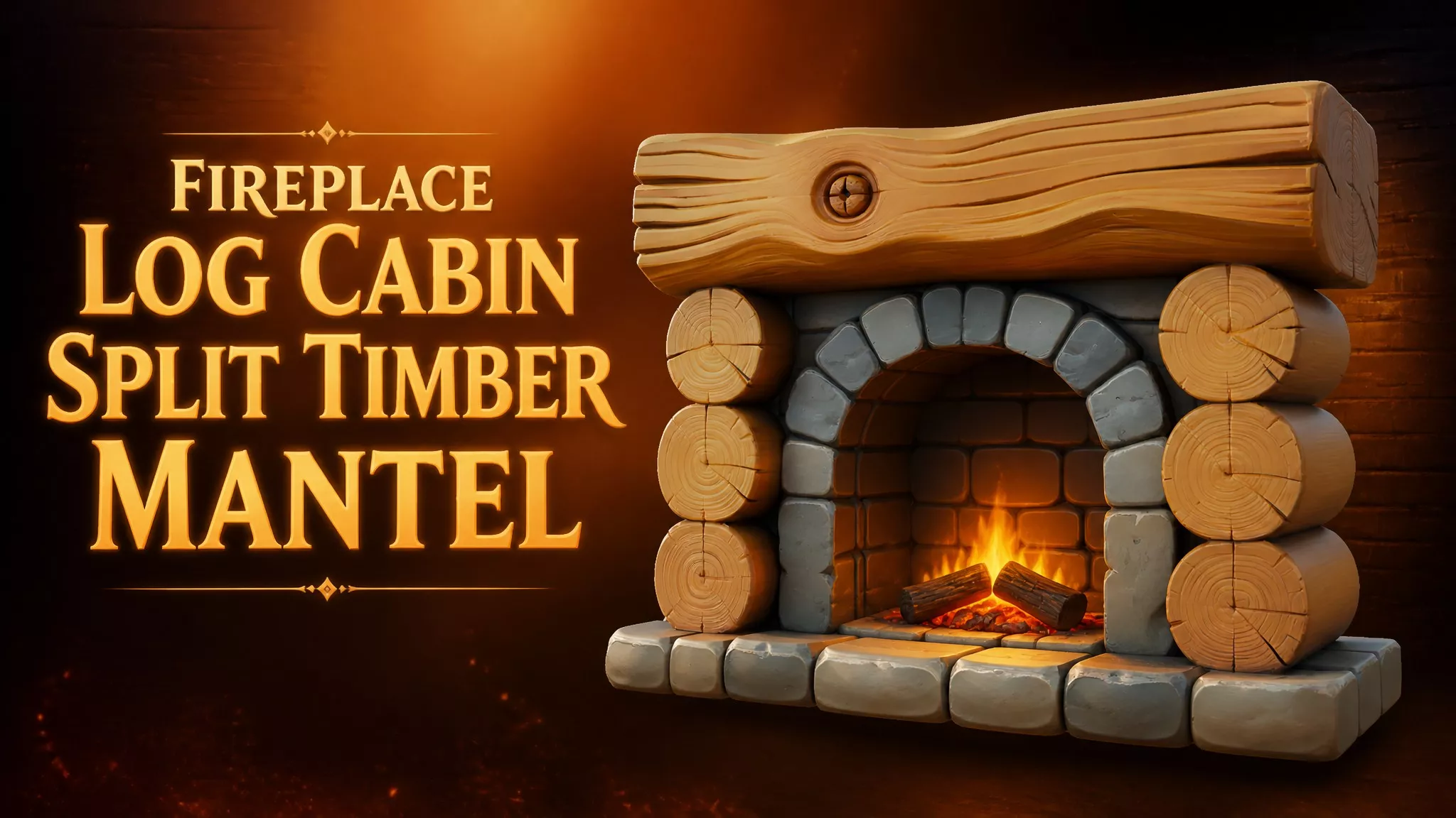 Fireplace Log Cabin Split Timber Mantel Low-poly 3D model