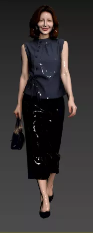 A17- A woman shopping with a bag in a black dragon dress 3D model