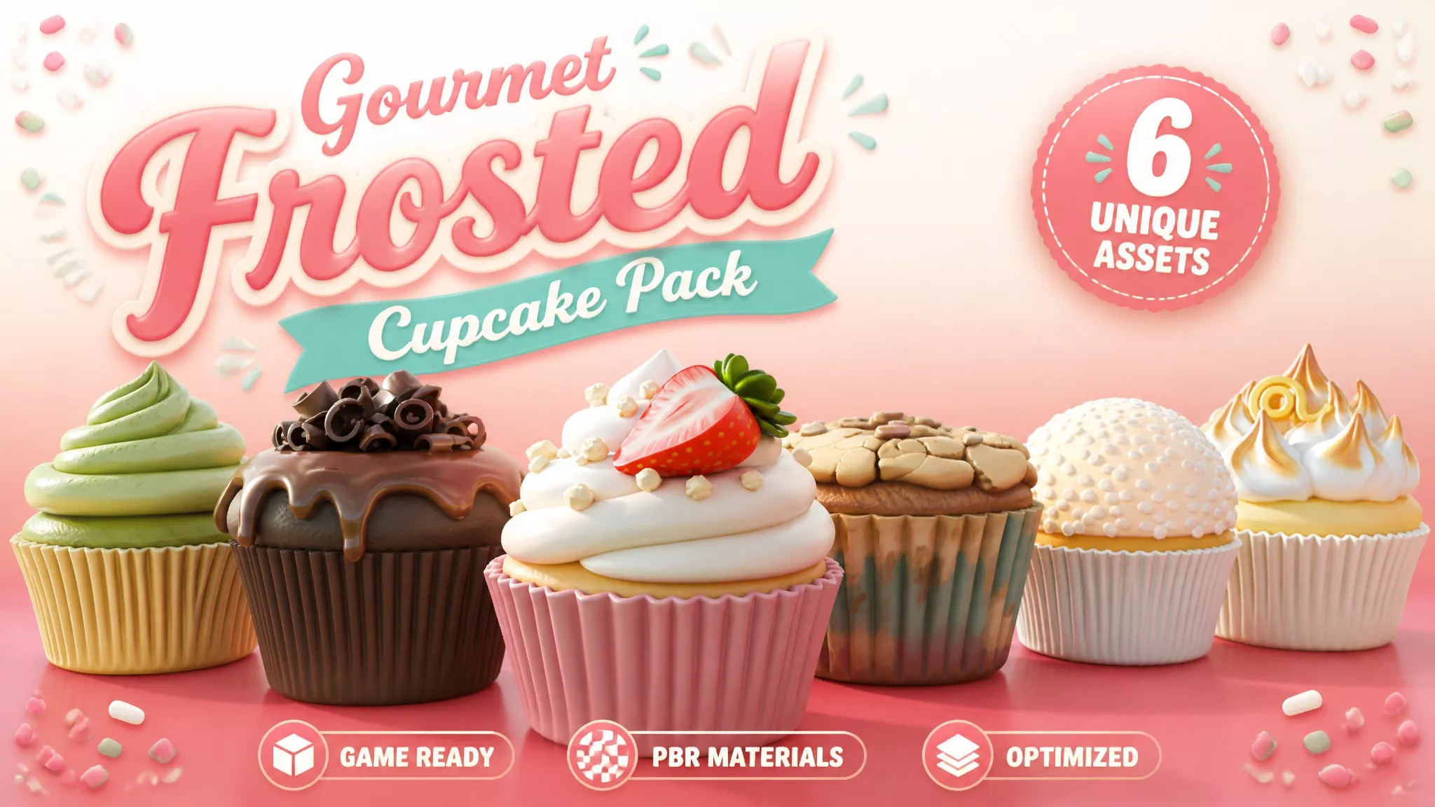 Gourmet Frosted Cupcake Pack Low-poly 3D model