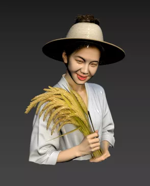 A20- Dragon wearing a straw hat and holding a golden straw woman 3D model