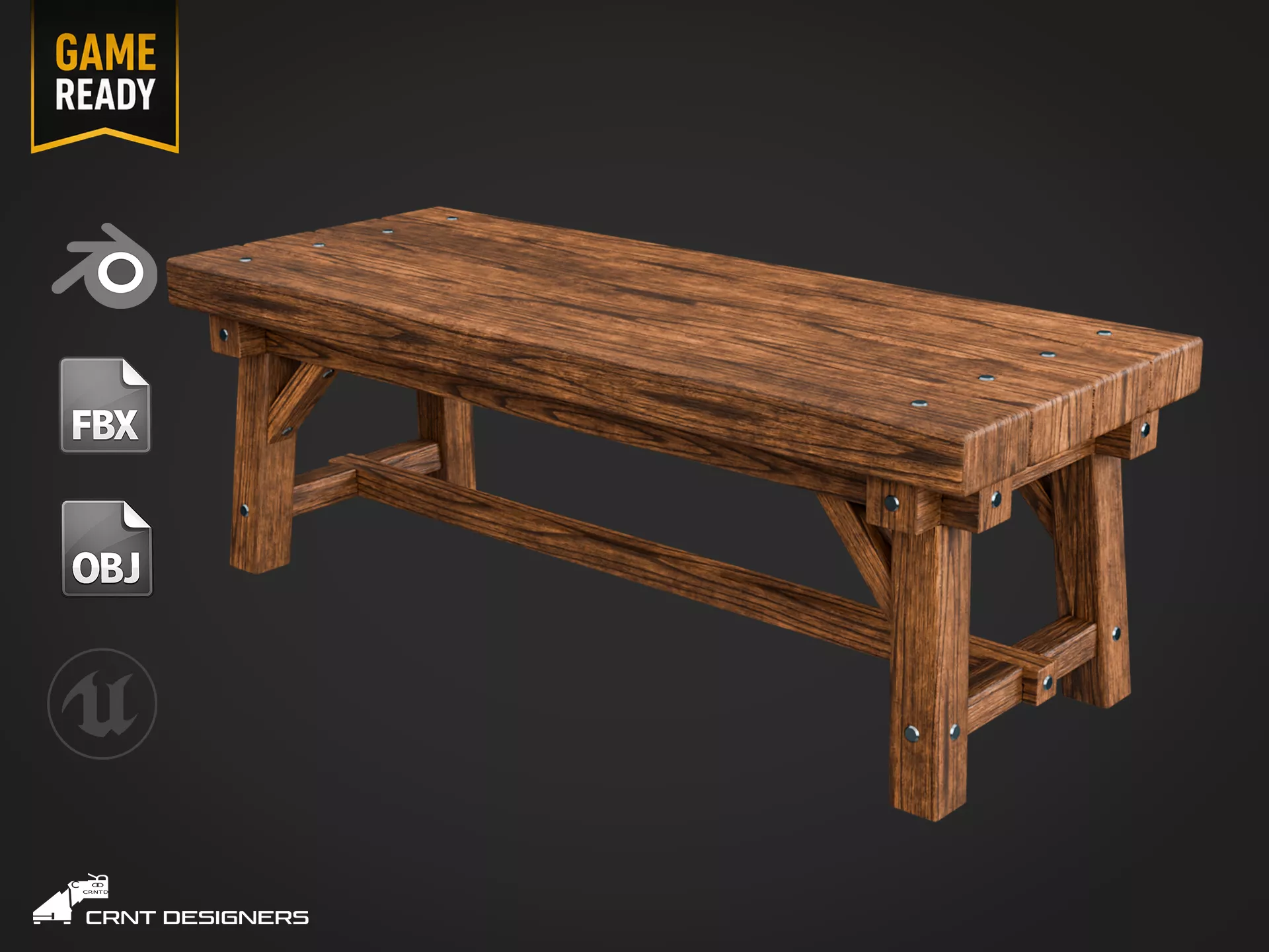 Medieval Wooden Table - UE4 And UE5 Optimized Low-poly 3D model