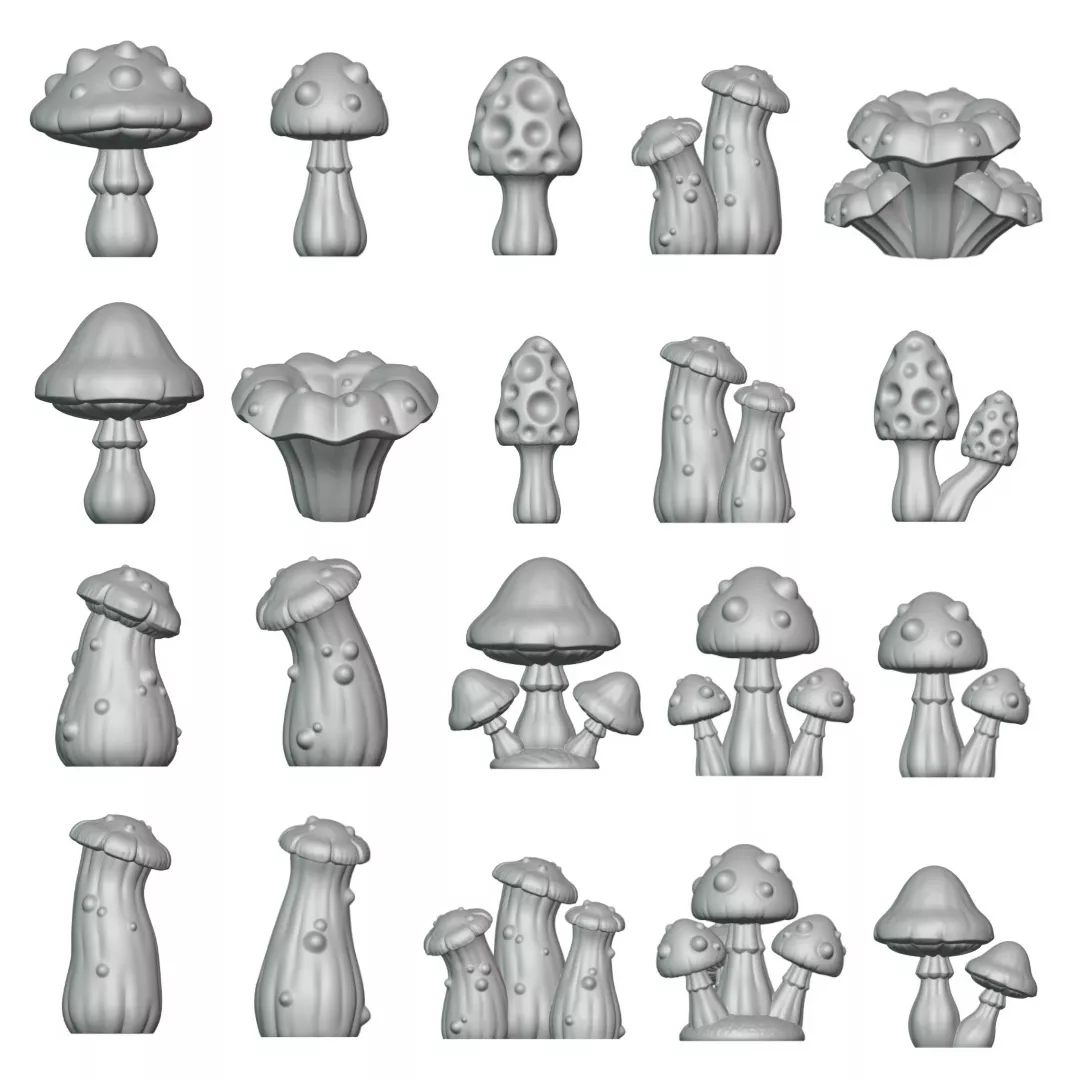 32mm Fantasy Mushroom Basing Bits Tabletop Miniature Terrain 3D print model
