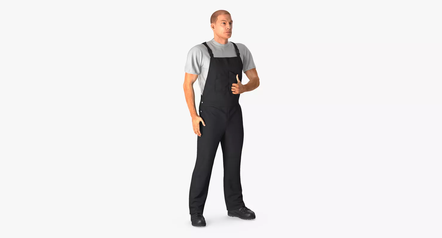 Worker Wearing Black Overalls Suit Rigged 3D model