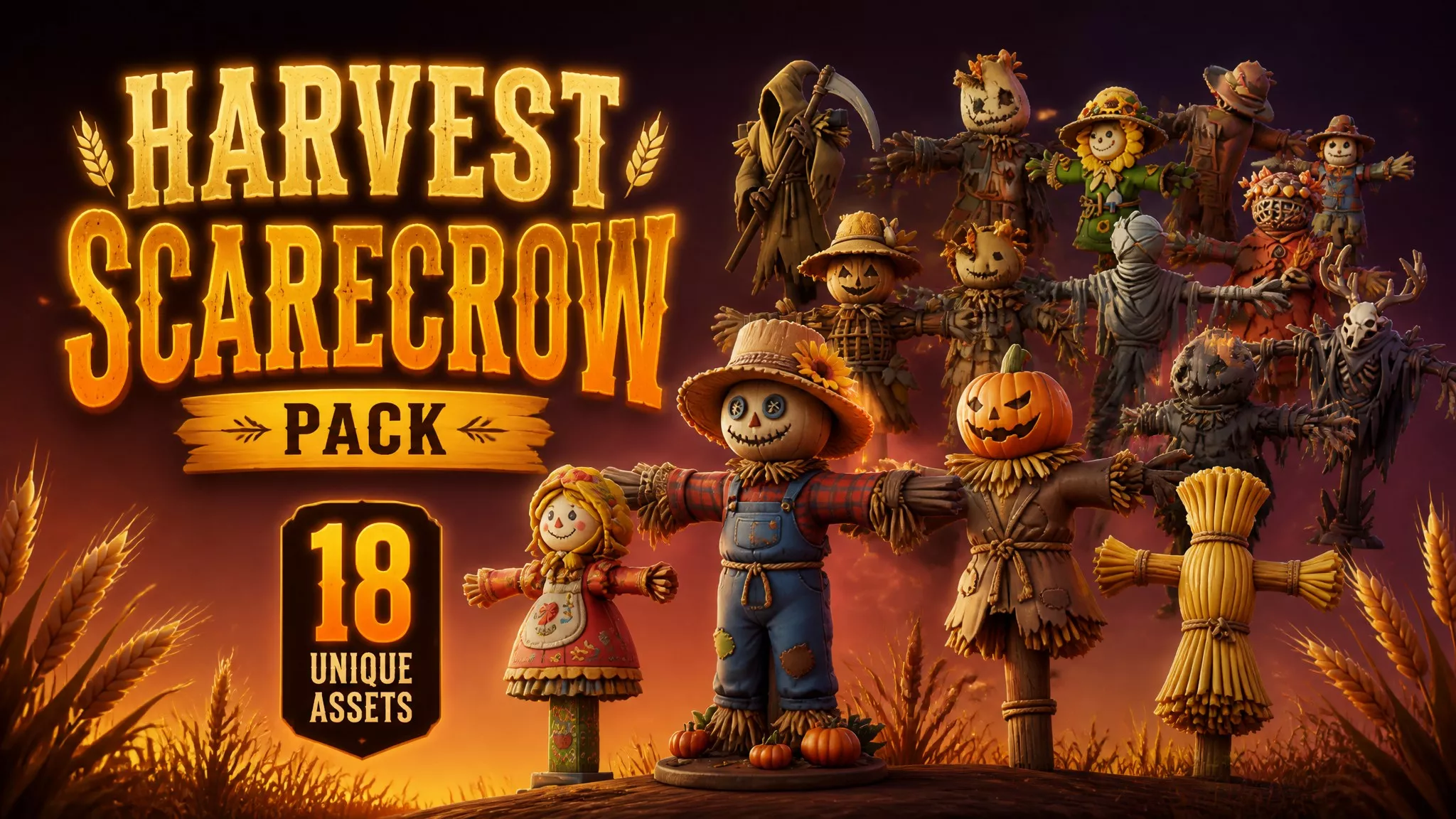 Harvest Scarecrow Pack Low-poly 3D model