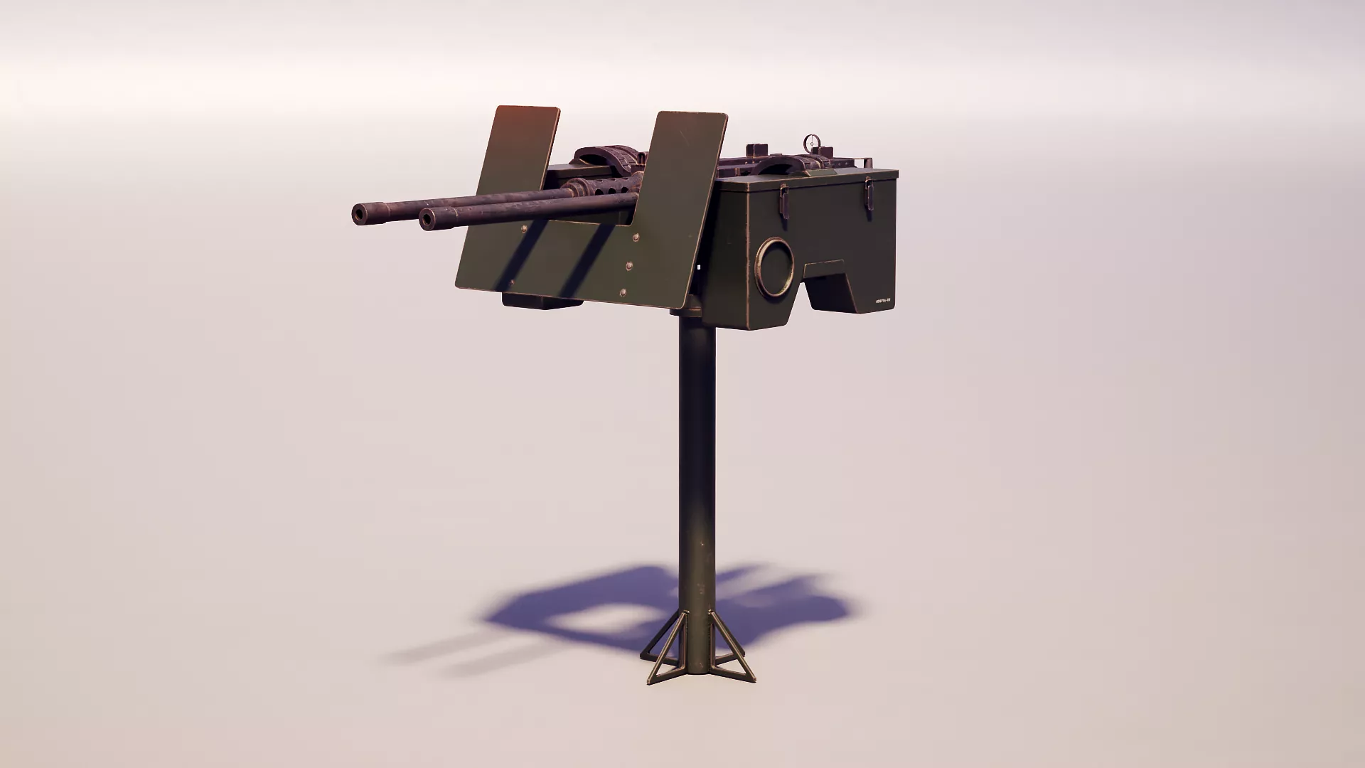 Anti-Aircraft Twin Machine Gun Turret PBR Low-poly 3D model