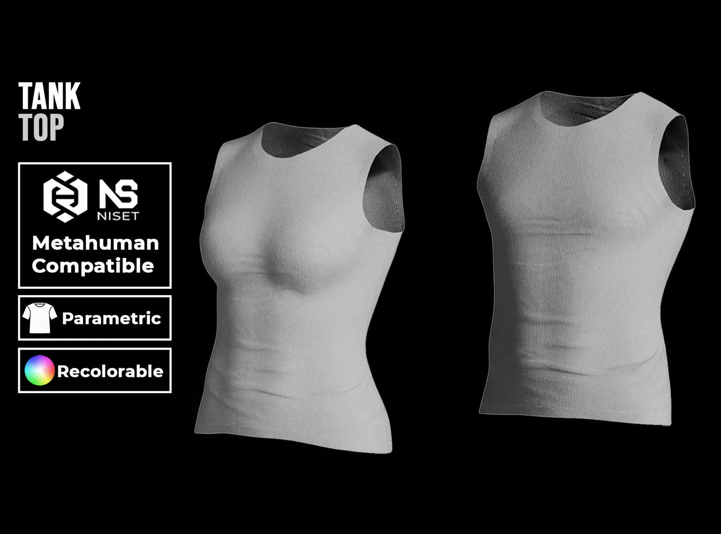 Ribbed Singlet Recolorable Parametric Tank Top for Metahuman Low-poly 3D model