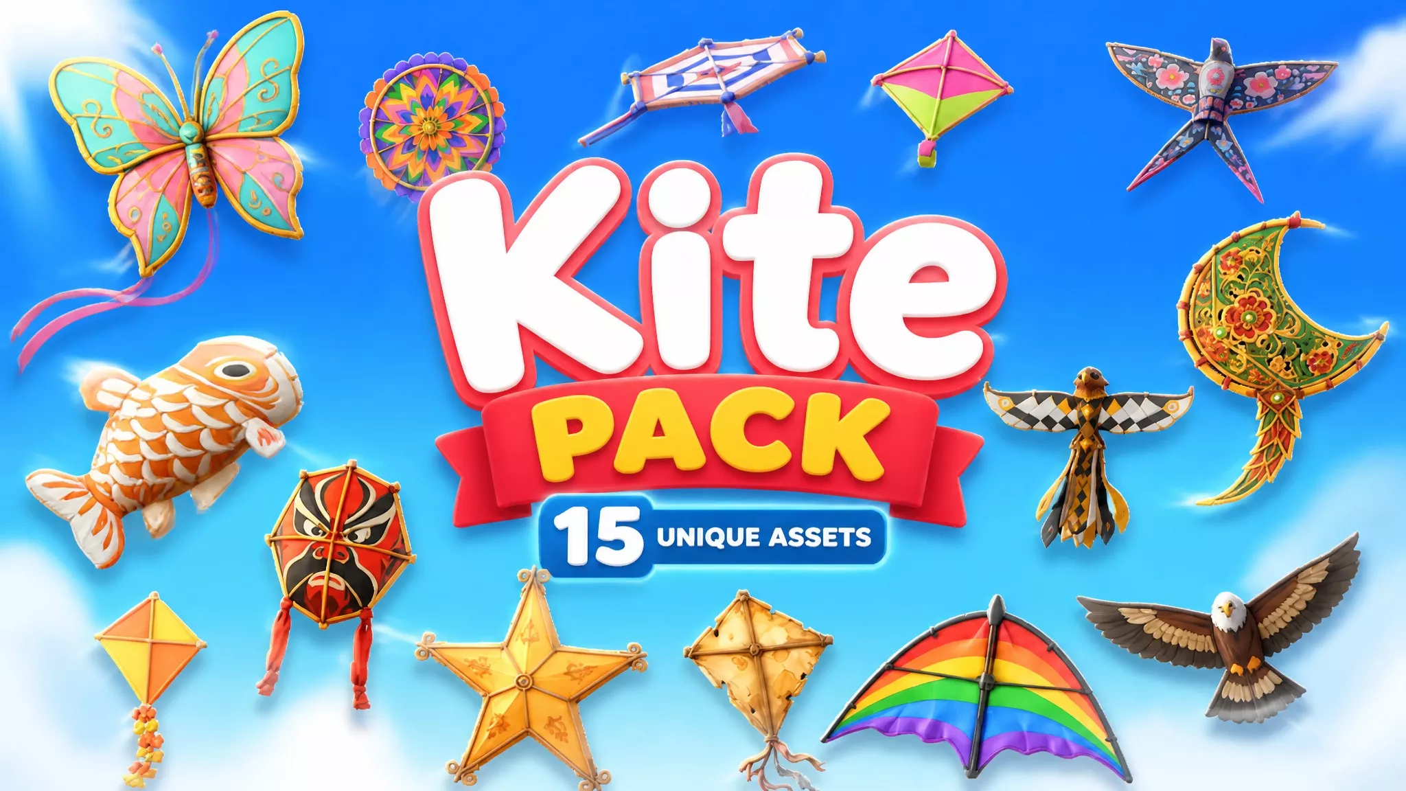 Kite Pack Low-poly 3D model