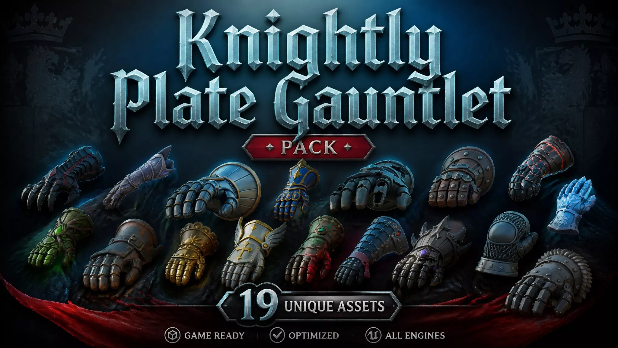 Knightly Plate Gauntlet Pack Low-poly 3D model