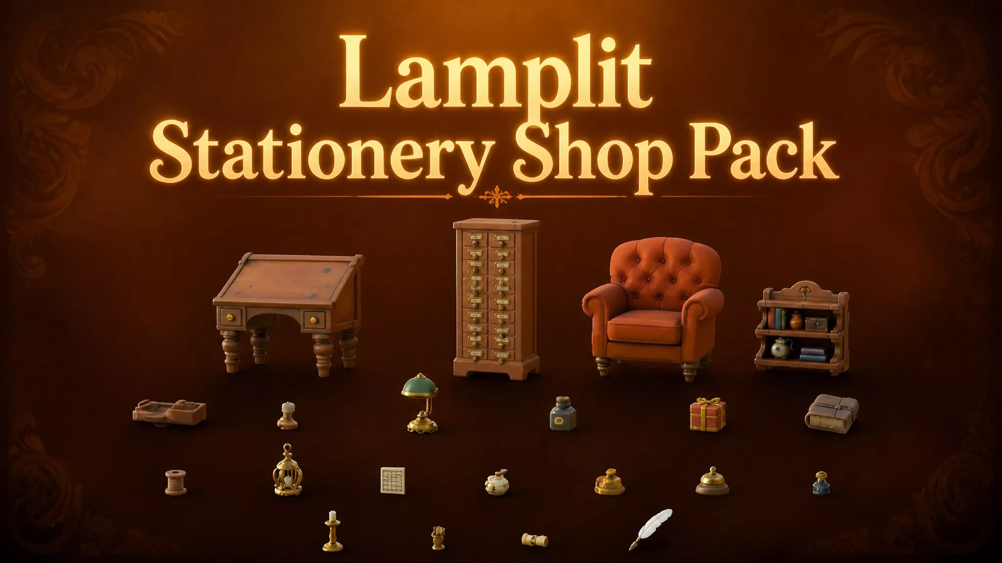 Lamplit Stationery Shop Pack Low-poly 3D model