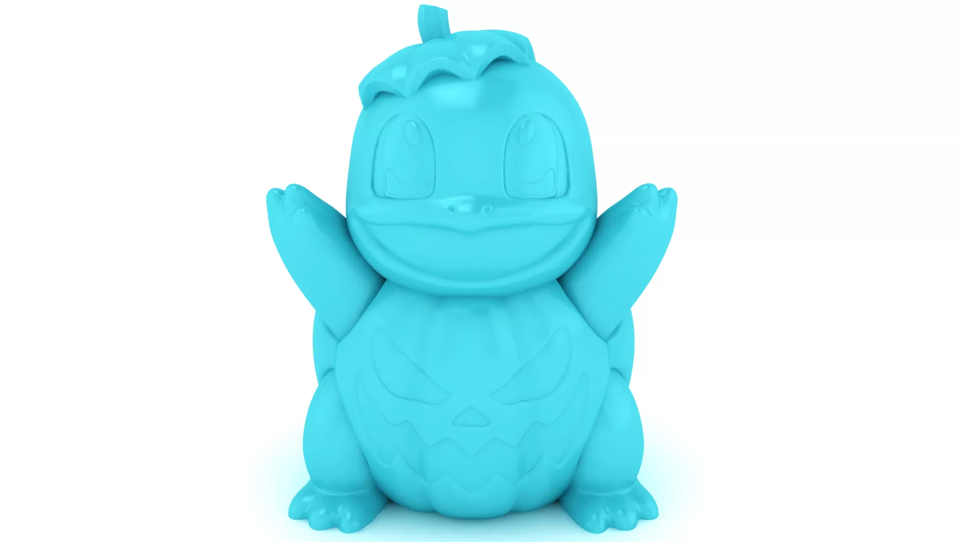 Cute Turquoise 3D Cartoon Creature with Raised Arms 3D print model