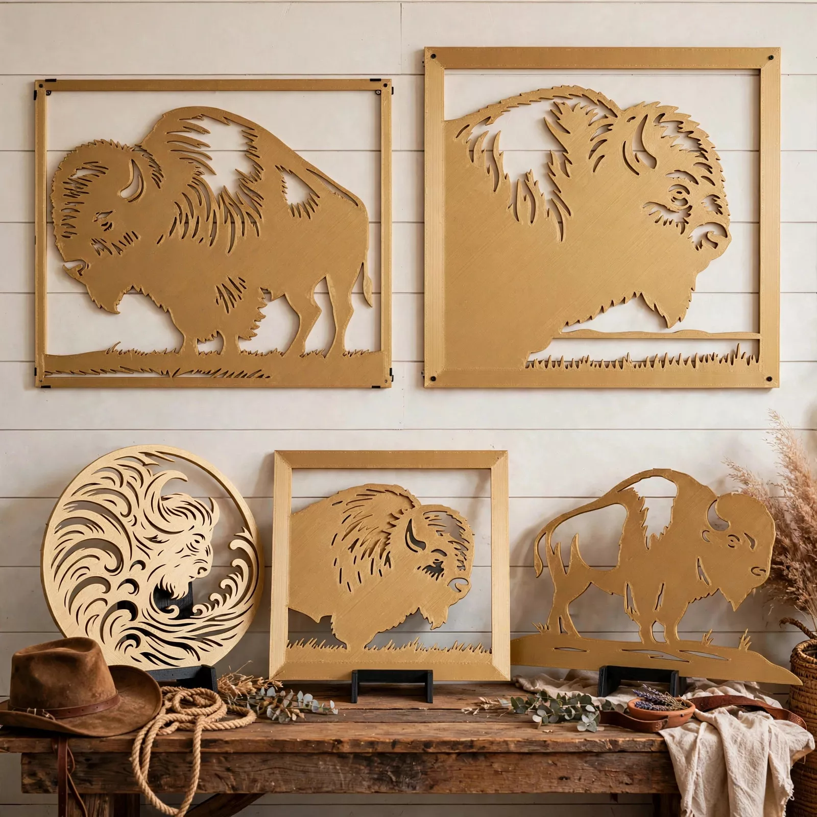 Bison STL Bundle Buffalo Printable File Western Wall Art Decor 3D model