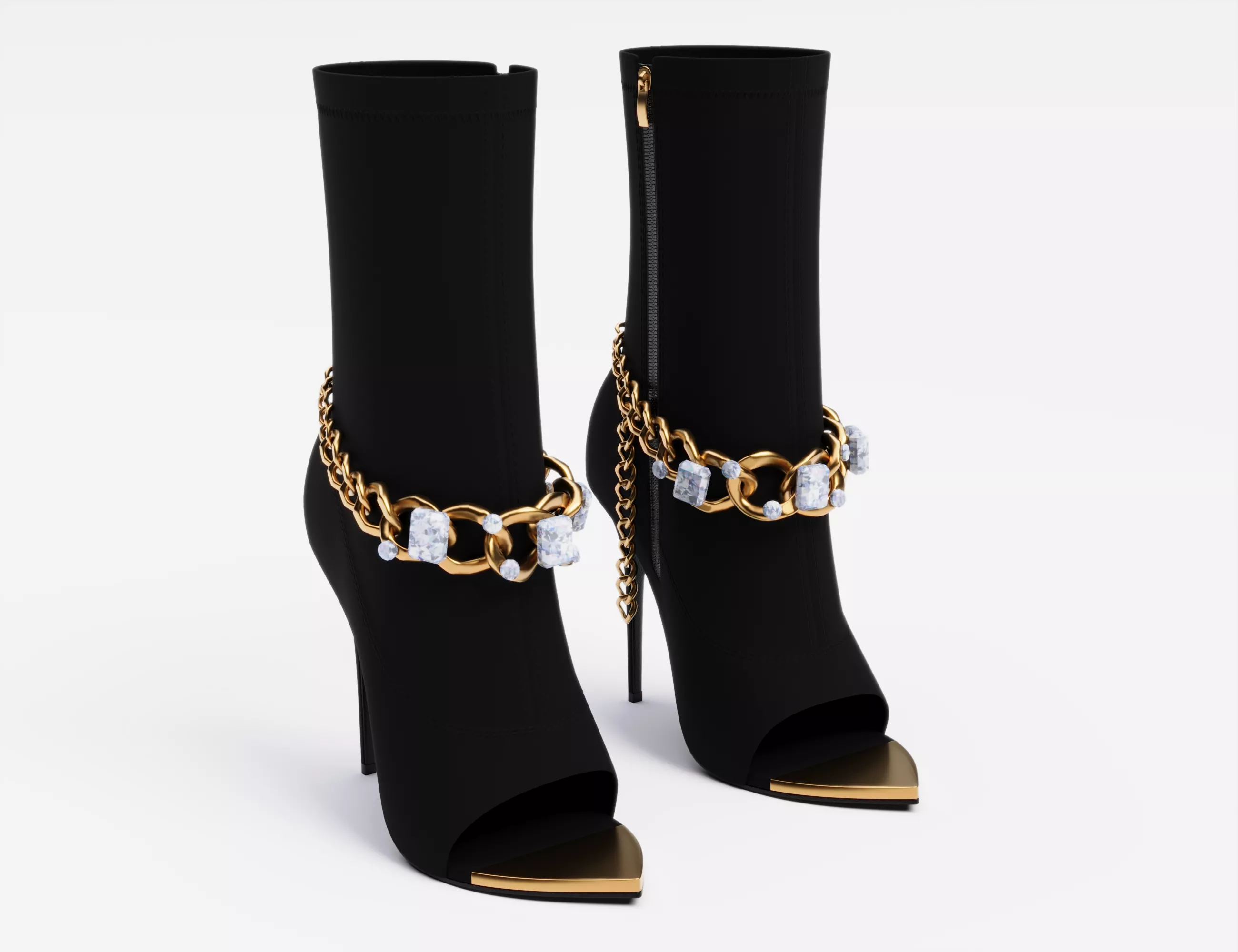 Gold chain stiletto ankle boots Low-poly 3D model