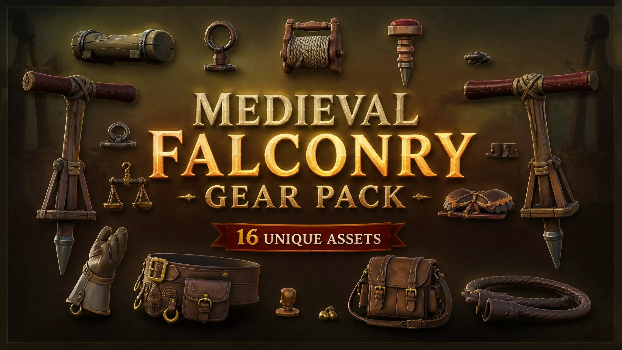 Medieval Falconry Gear Pack Low-poly 3D model