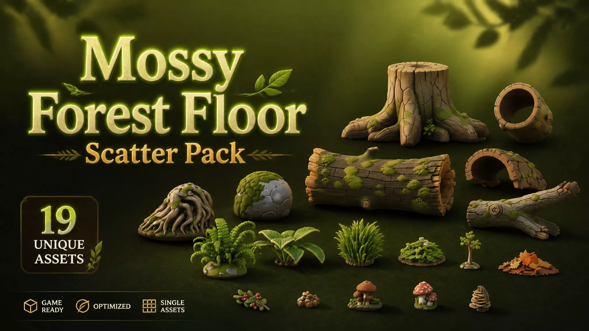 Mossy Forest Floor Scatter Pack Low-poly 3D model