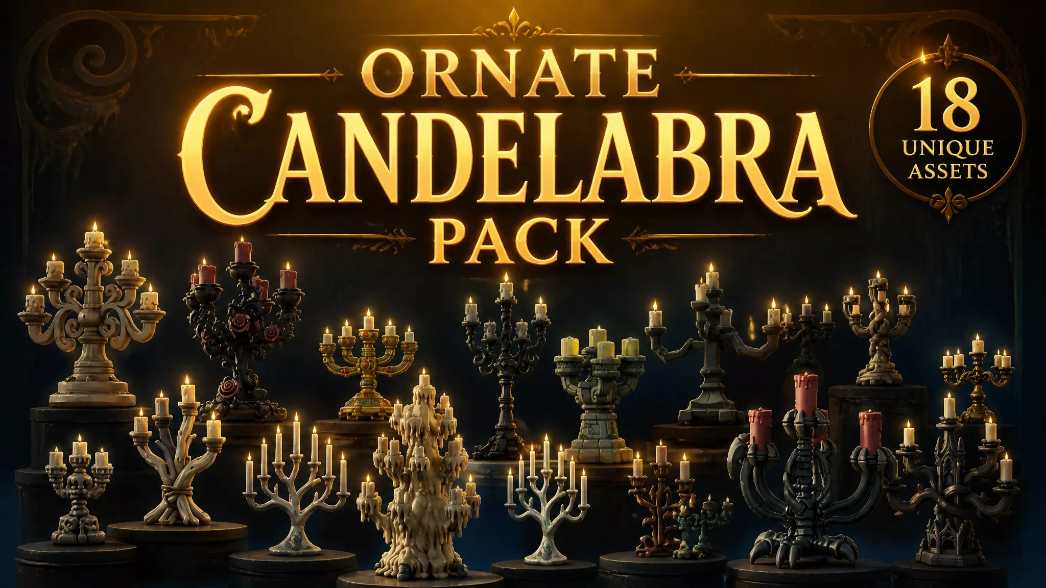 Ornate Candelabra Pack Low-poly 3D model