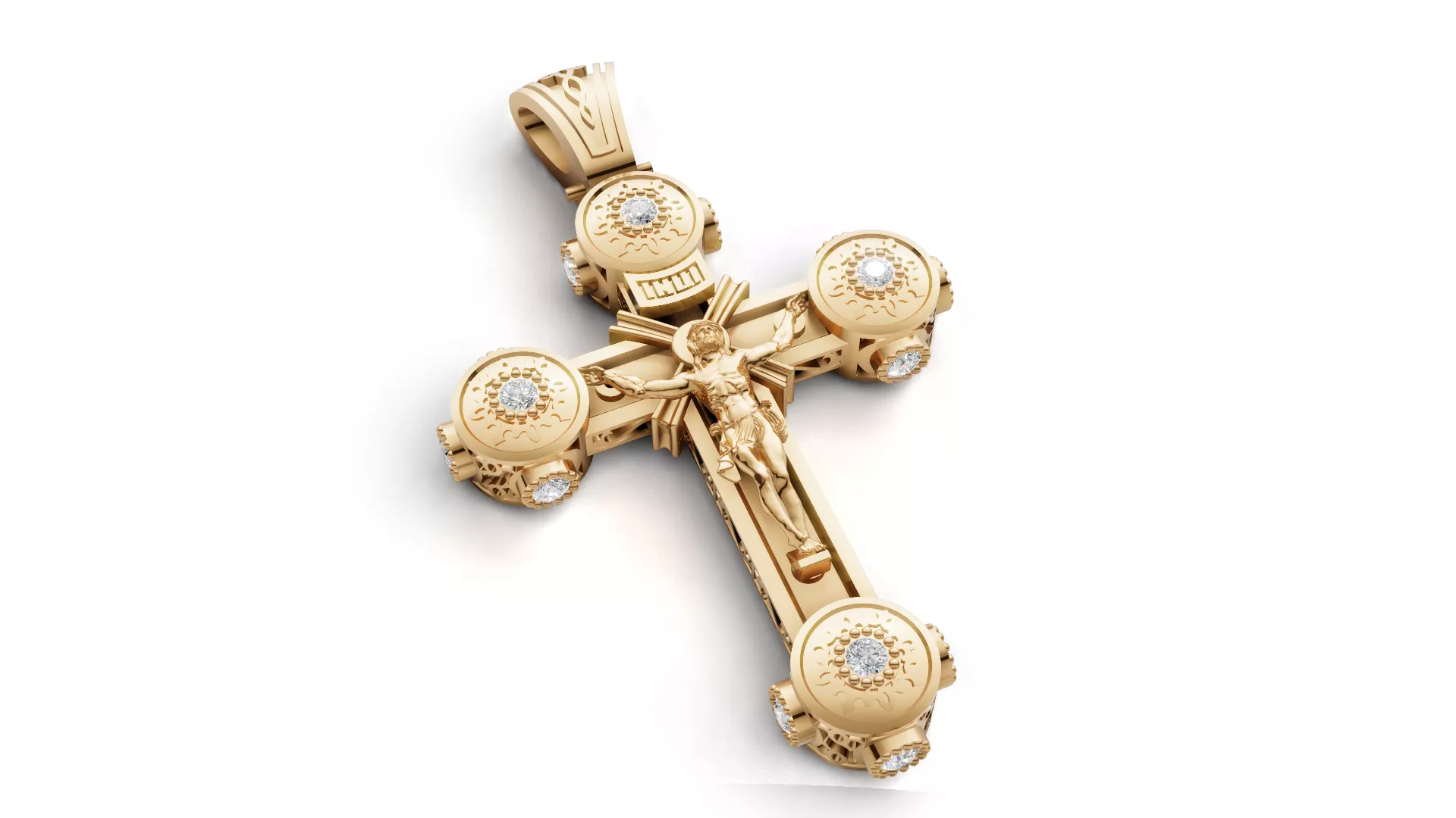 Orthodox Crucifix Cross Pendant with Diamonds 3D Print Model 3D print model