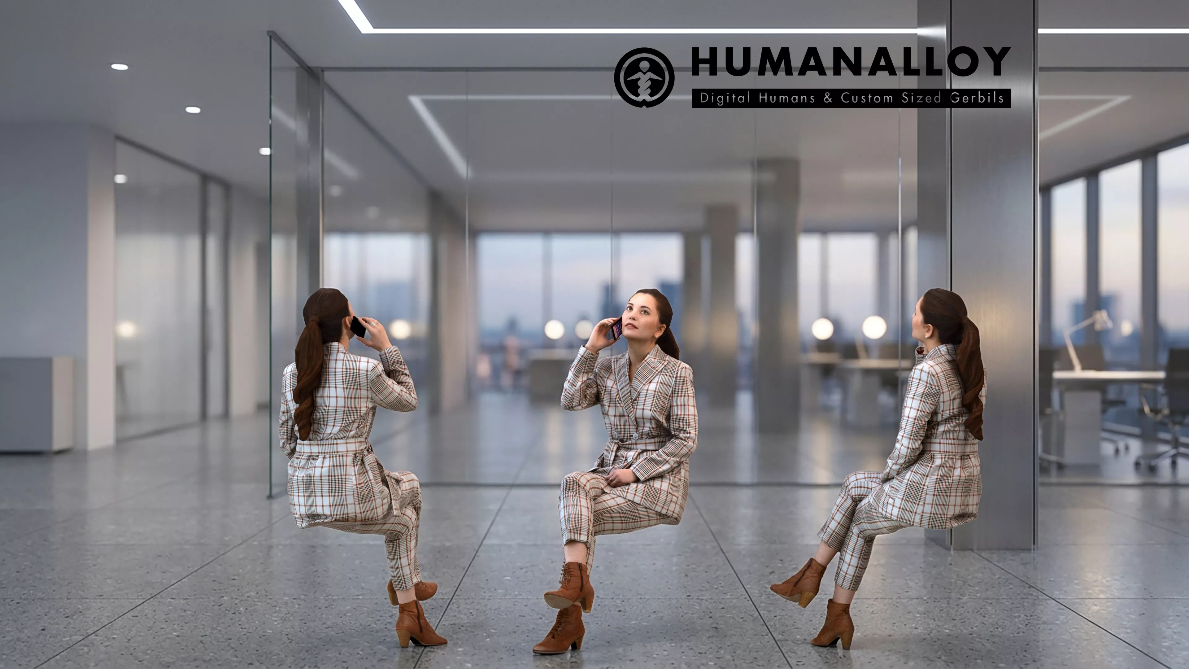 Adult Caucasian woman making phone call in business office 3D model