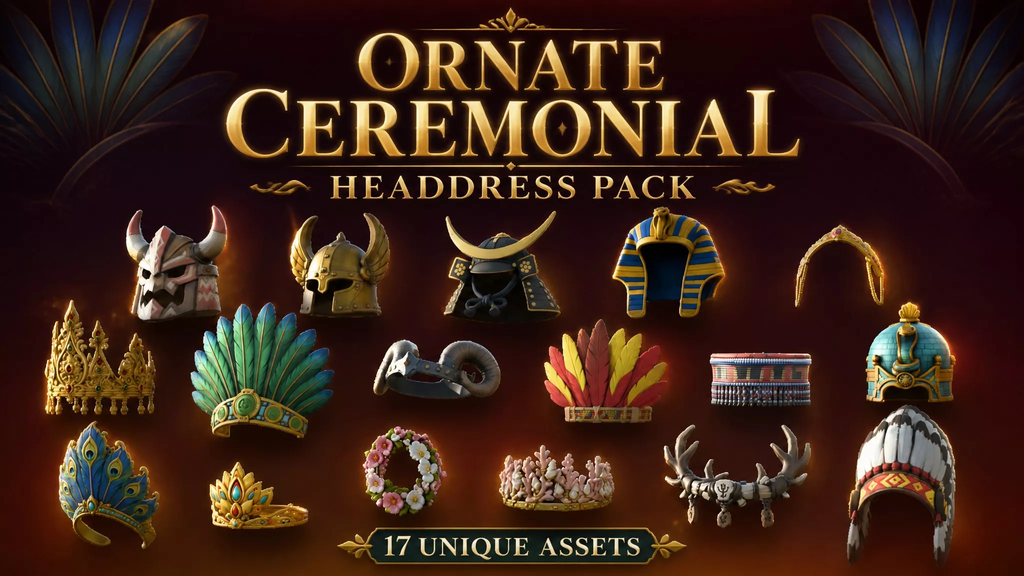 Ornate Ceremonial Headdress Pack Low-poly 3D model