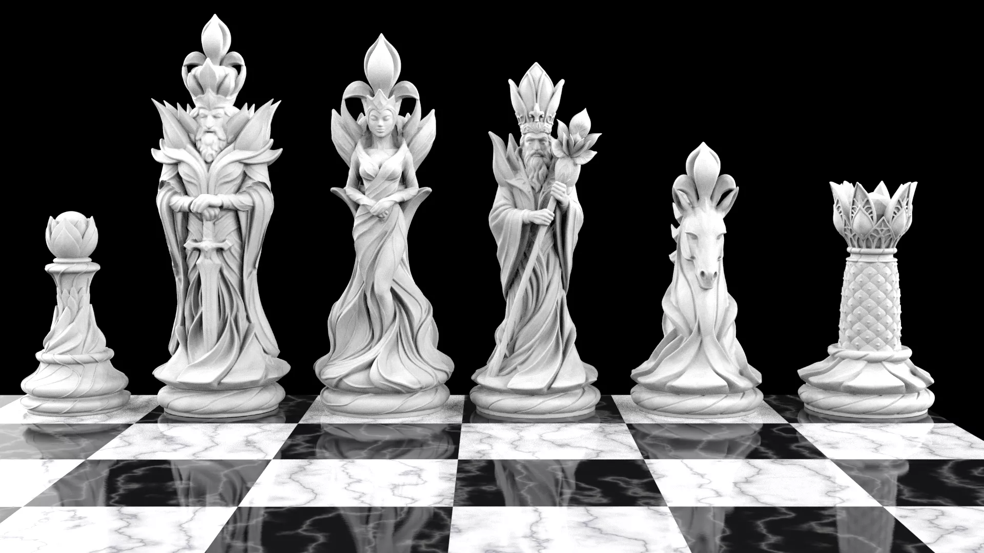 The Kings of Flowers Chess Set 3D print model