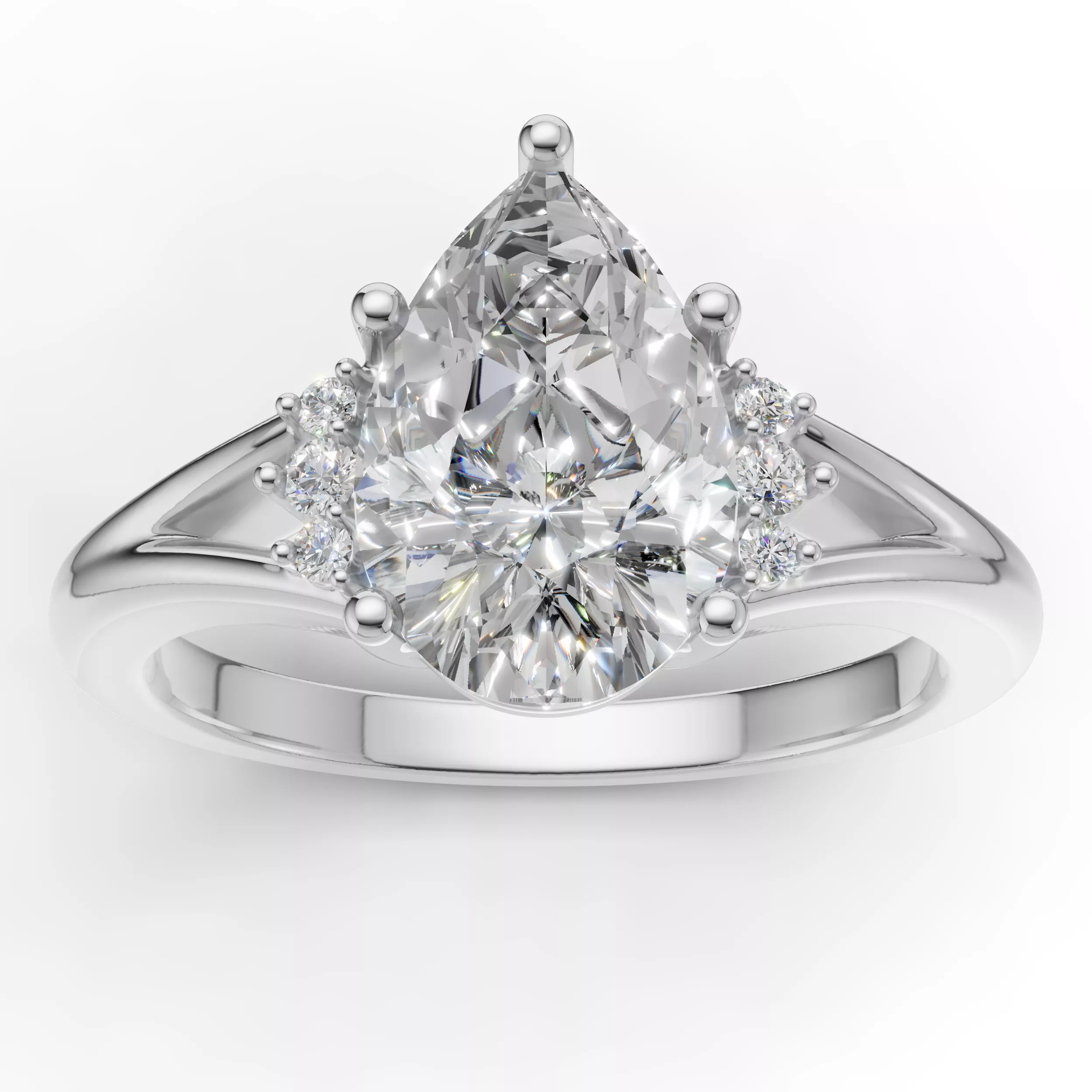 Pear Solitaire with Side Stones Engagement Ring 3D print model 3D print model