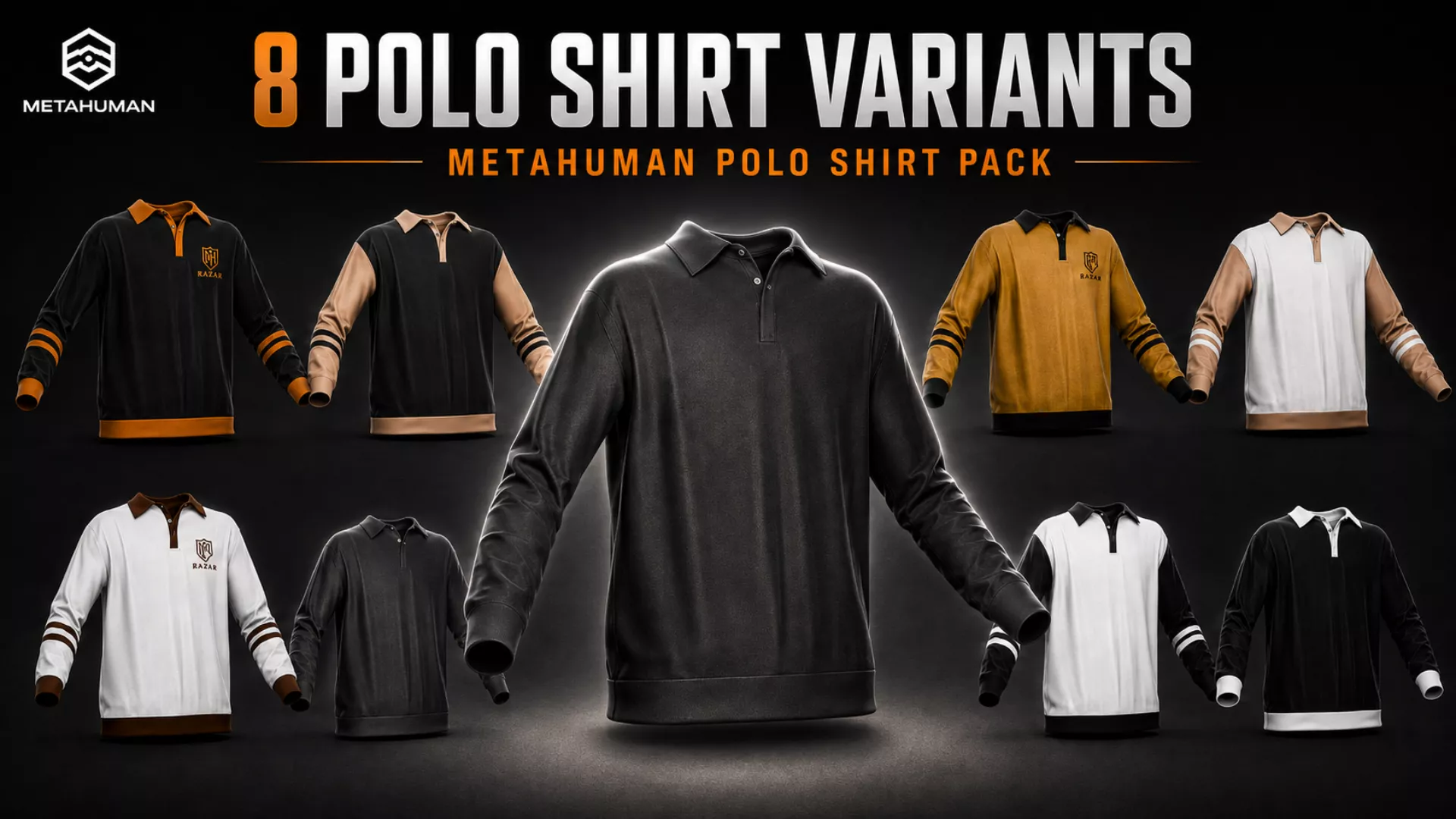 Polo Shirt Pack for MetaHuman - 8 Rigged Variants Low-poly 3D model