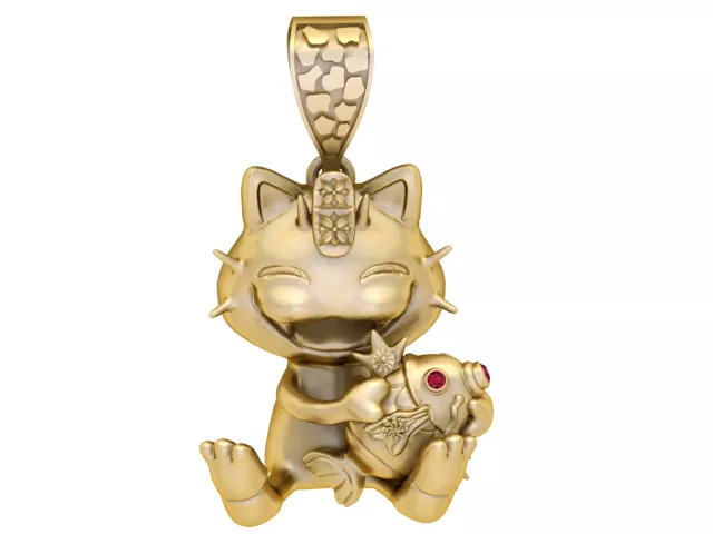 Lucky Cat with Fish Gold Pendant 3D print model