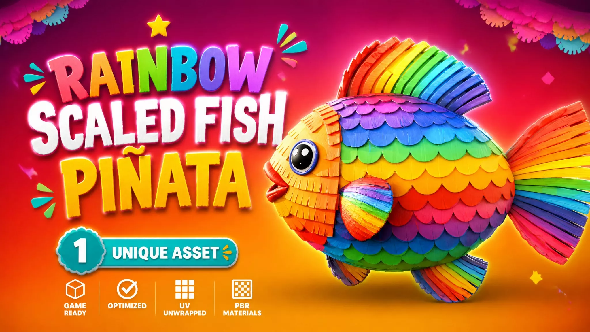 Rainbow Scaled Fish Pinata Low-poly 3D model