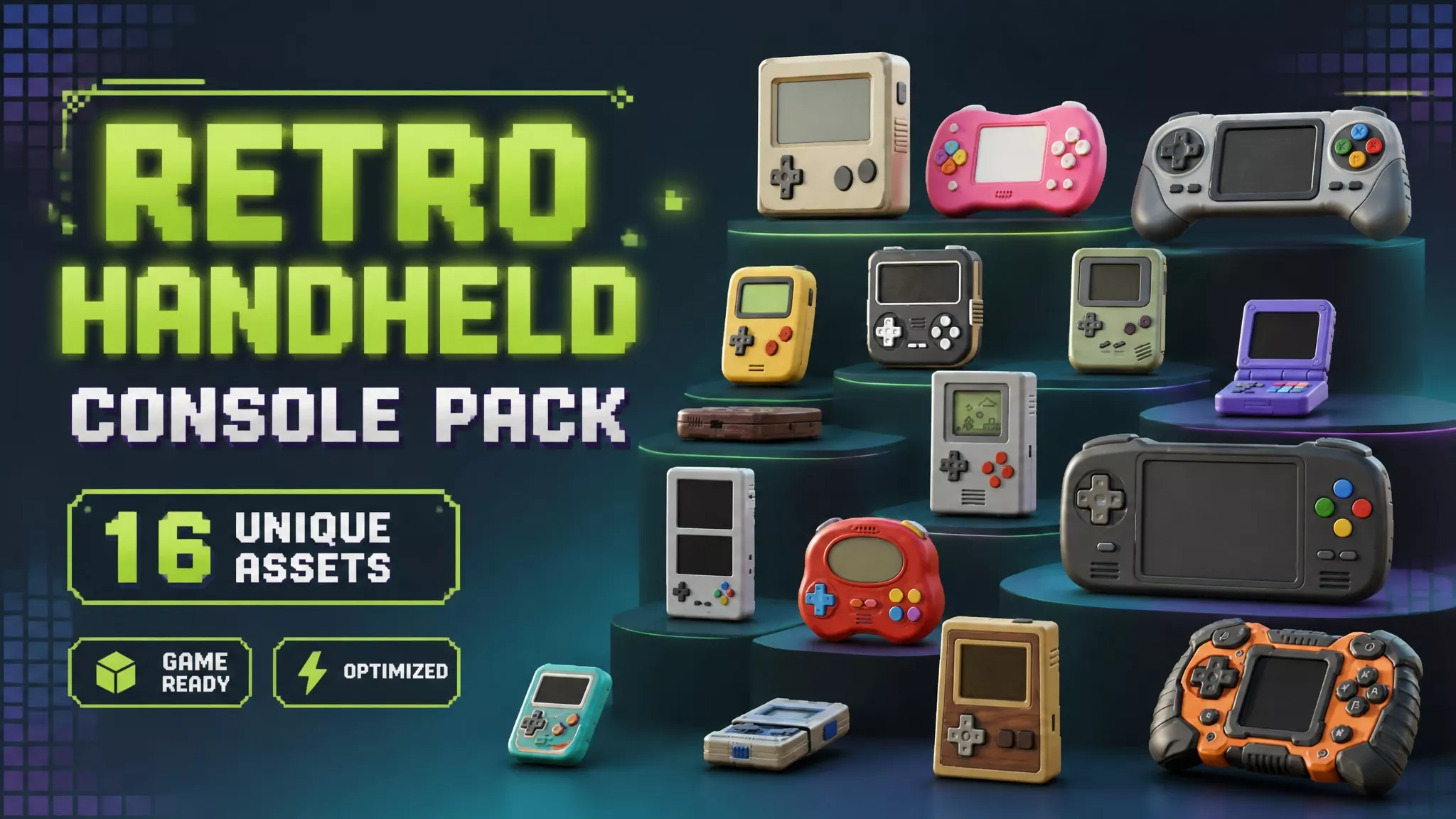 Retro Handheld Console Pack Low-poly 3D model