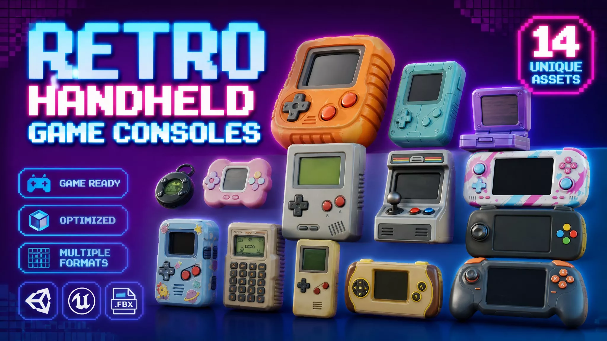 Retro Handheld Game Consoles Low-poly 3D model