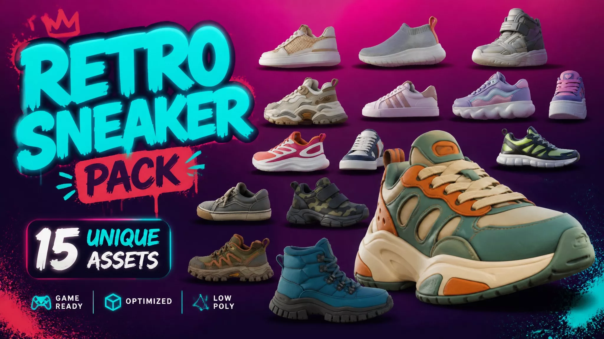 Retro Sneaker Pack Low-poly 3D model