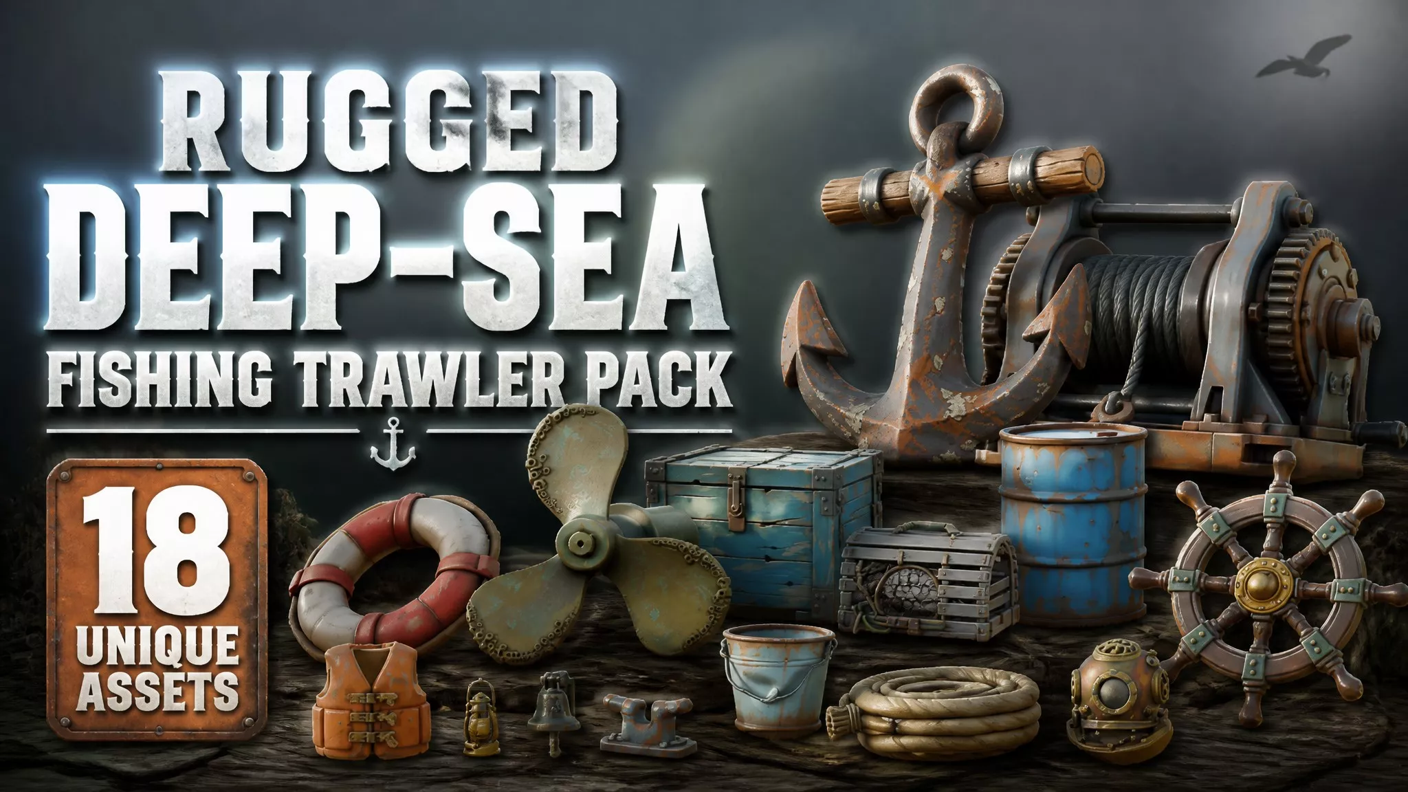 Rugged Deep-Sea Fishing Trawler Pack Low-poly 3D model